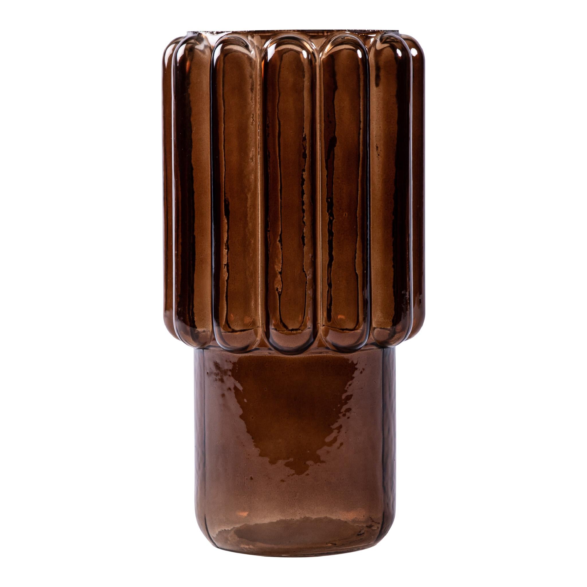 PTMD Bastor Ronde Vaas - H27 x Ø14 cm - Glas - Bruin