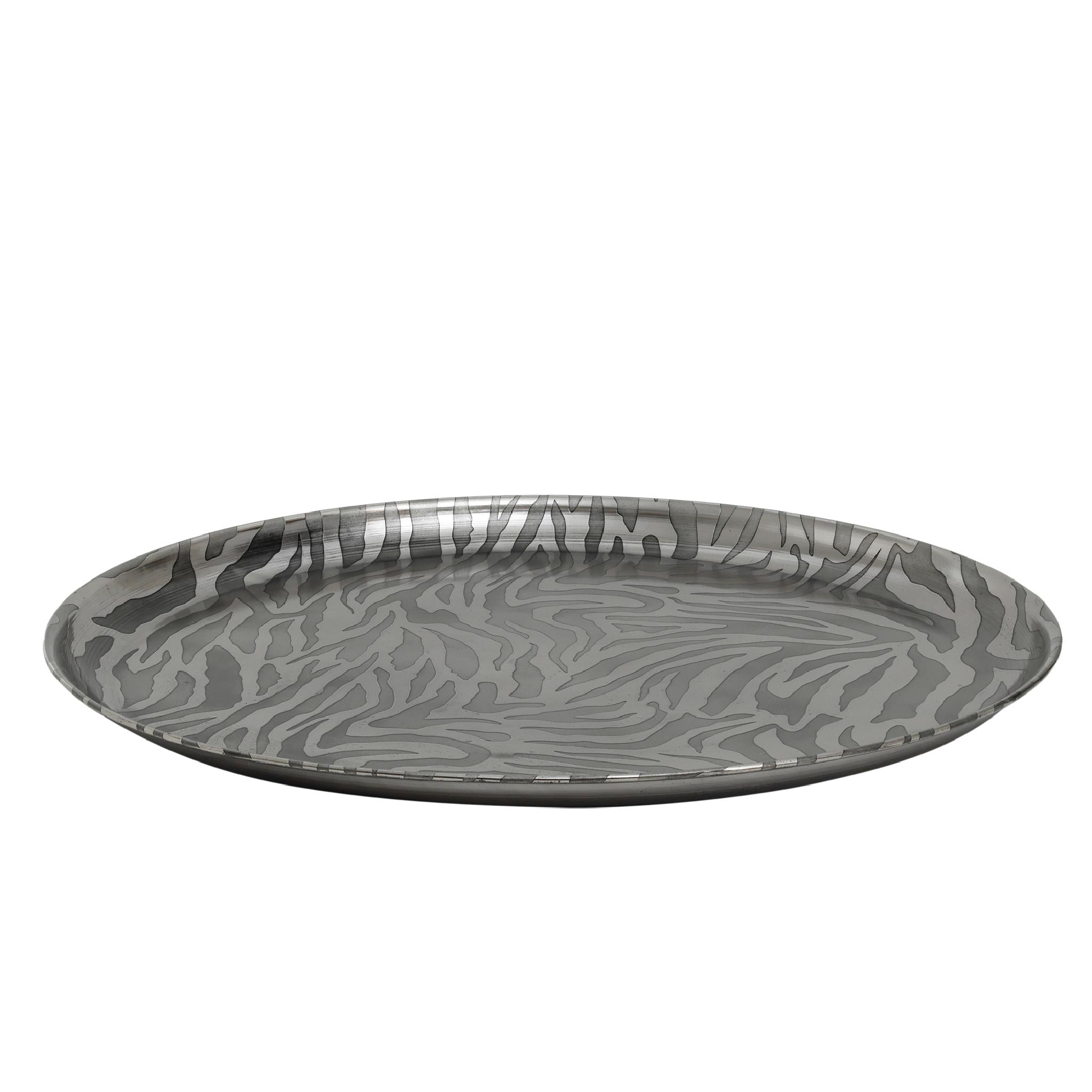 PTMD Merina Ronde Schaal Zebra - H2 x Ø50 cm - Ijzer - Zilver
