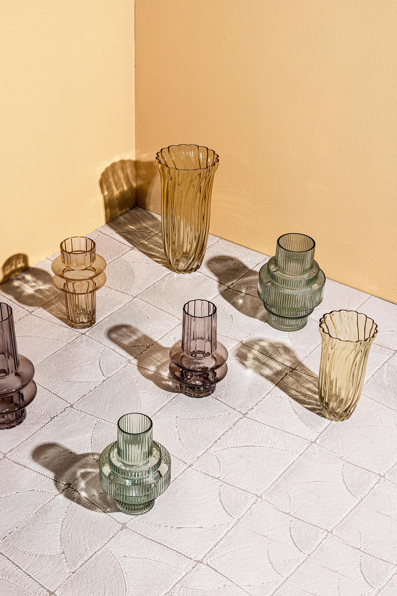 PTMD Lavine Ronde Kandelaar - H25 x Ø18 cm - Glas - Groen