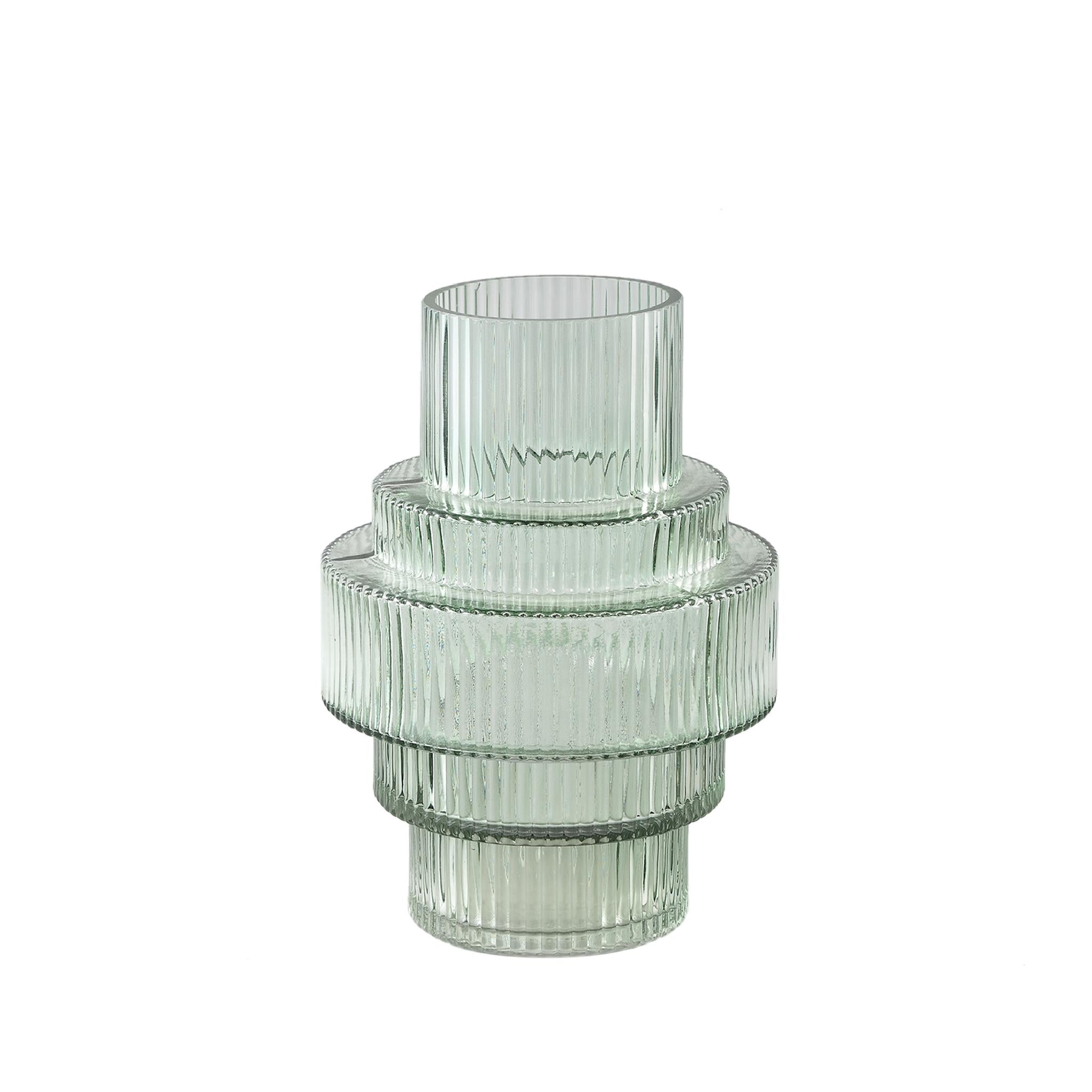 PTMD Lavine Ronde Kandelaar - H25 x Ø18 cm - Glas - Groen
