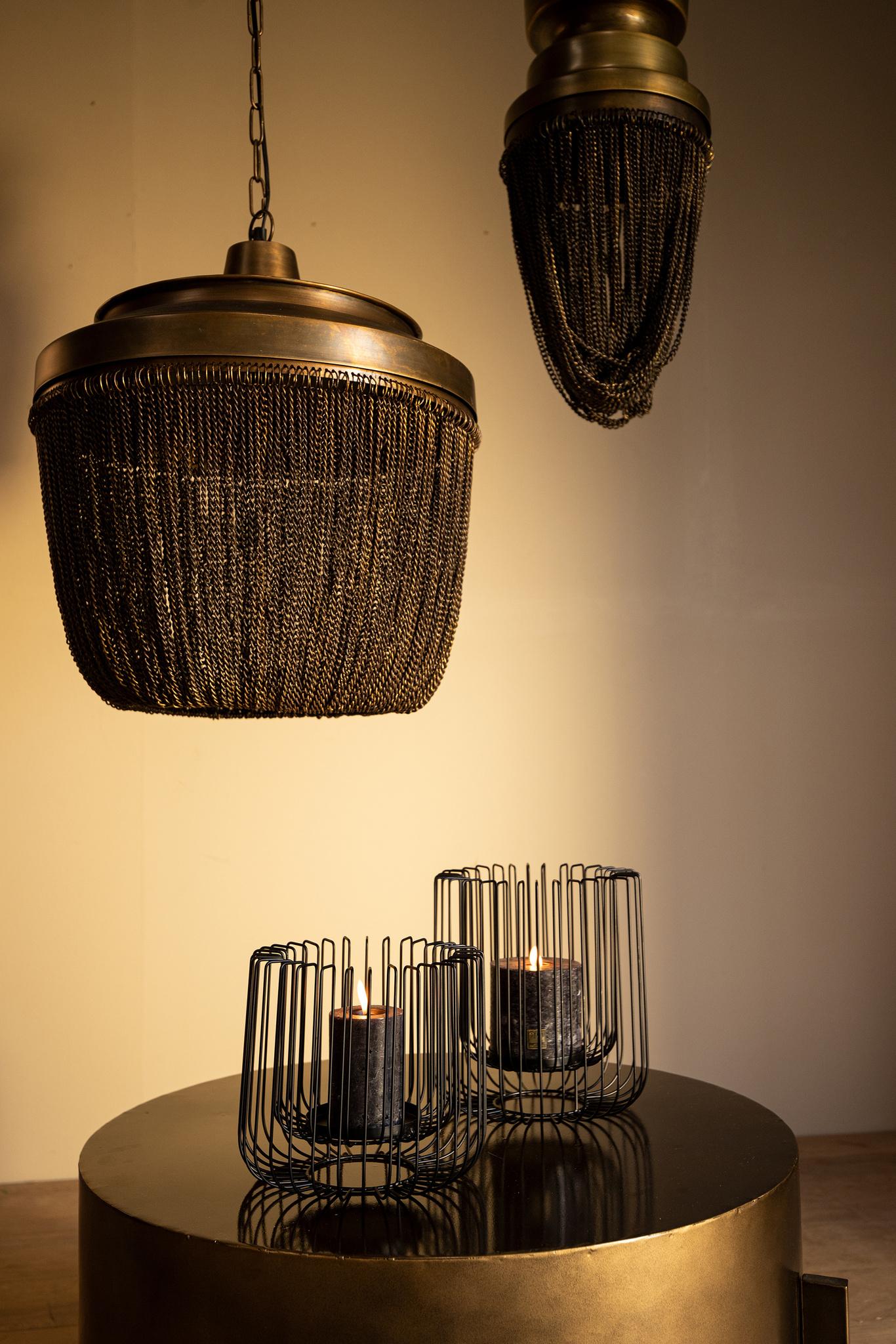 PTMD Eroni Rond Windlicht - H20 x Ø22 cm - Metaal - Zwart