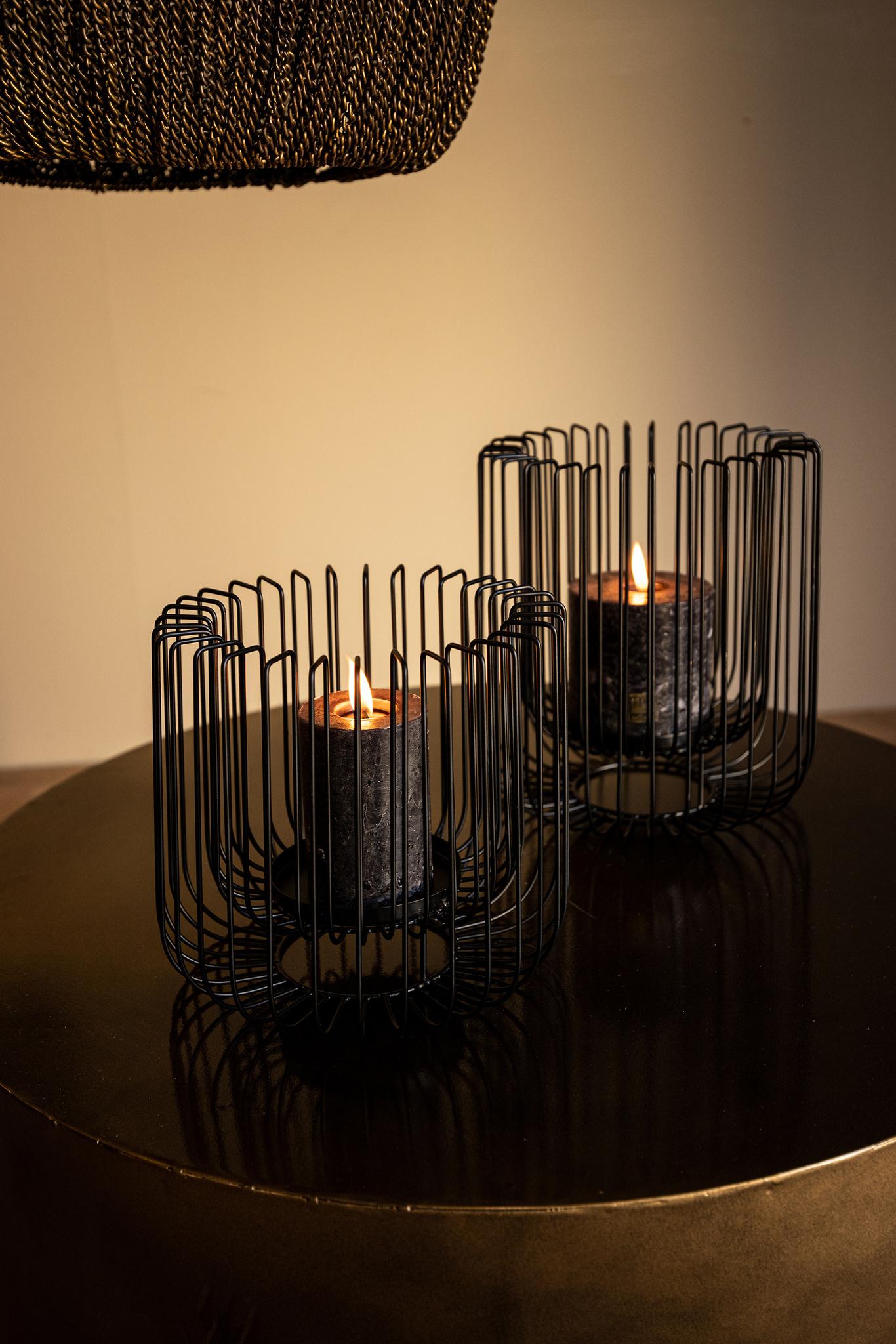 PTMD Eroni Rond Windlicht - H20 x Ø22 cm - Metaal - Zwart