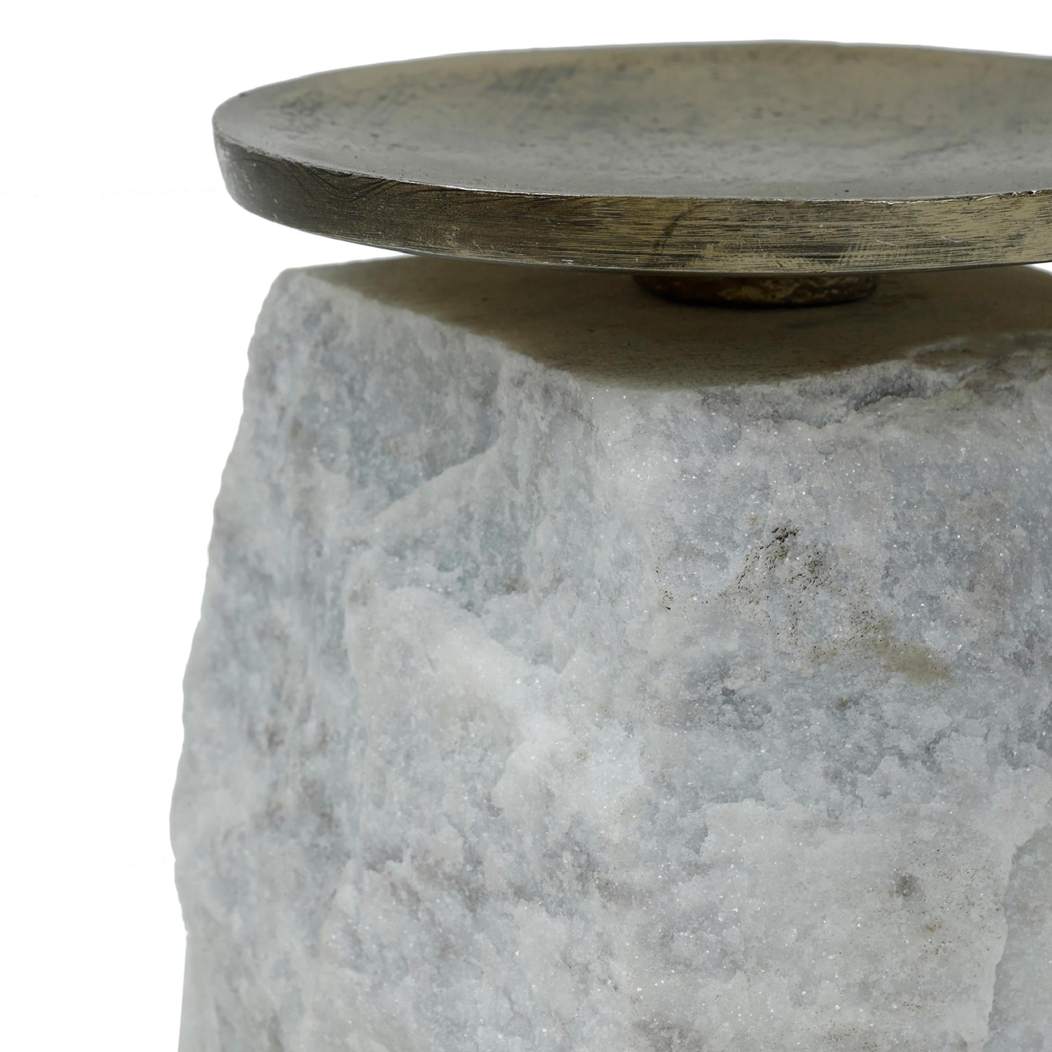 PTMD Nimo Antieke Kandelaar - H11 x Ø9 cm - Marmer - Wit