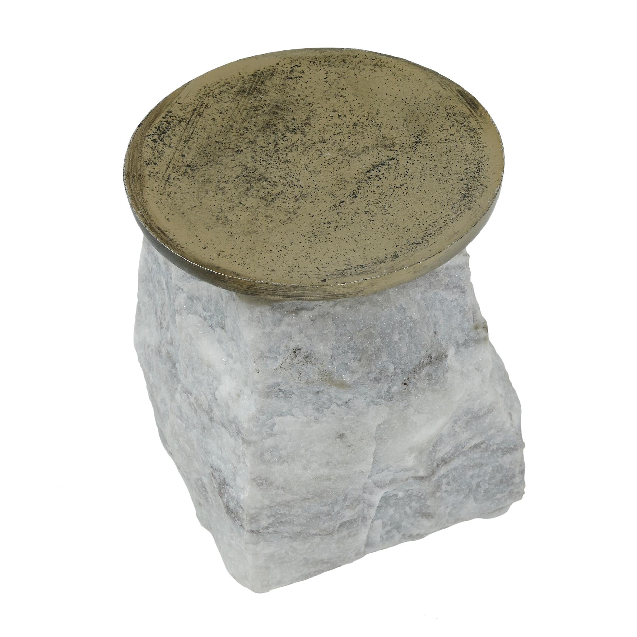 PTMD Nimo Antieke Kandelaar - H11 x Ø9 cm - Marmer - Wit