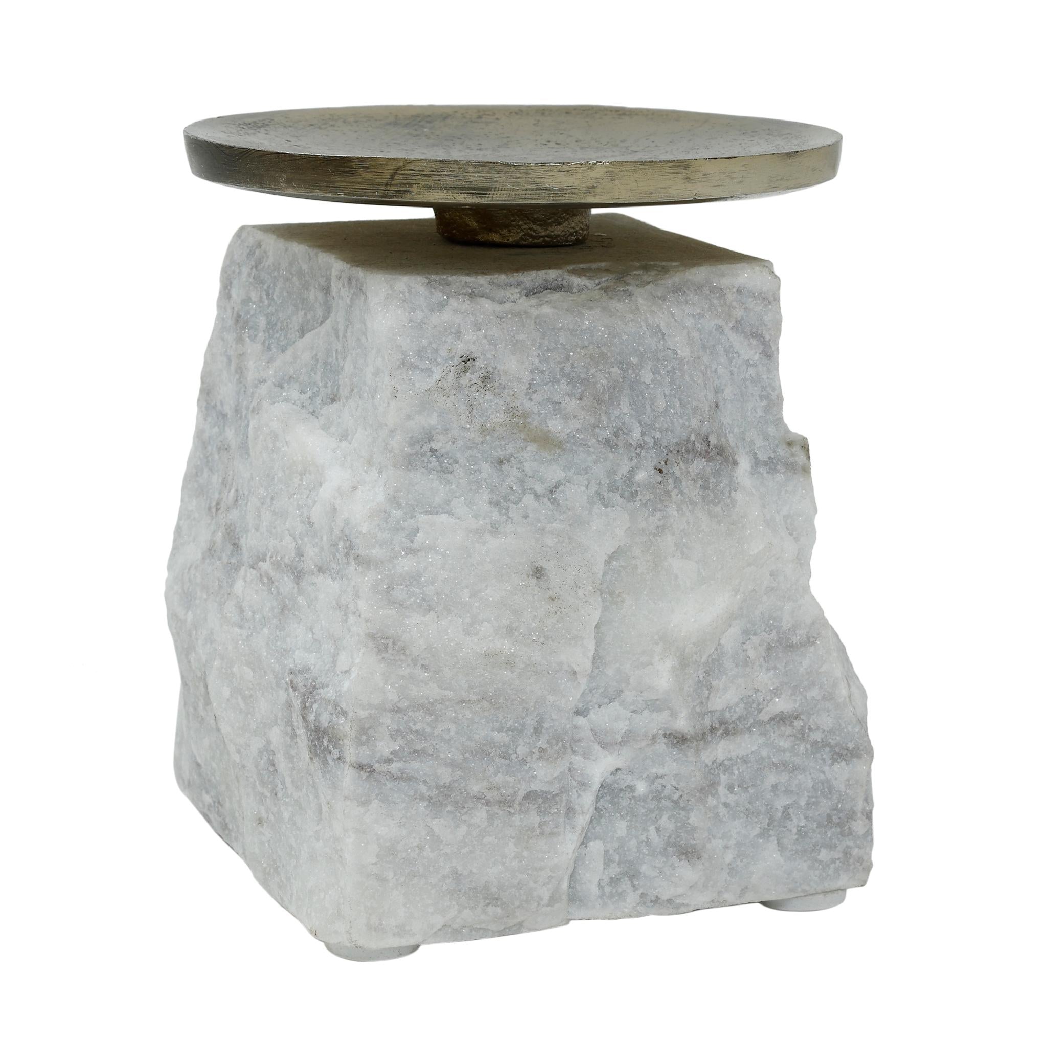 PTMD Nimo Antieke Kandelaar - H11 x Ø9 cm - Marmer - Wit