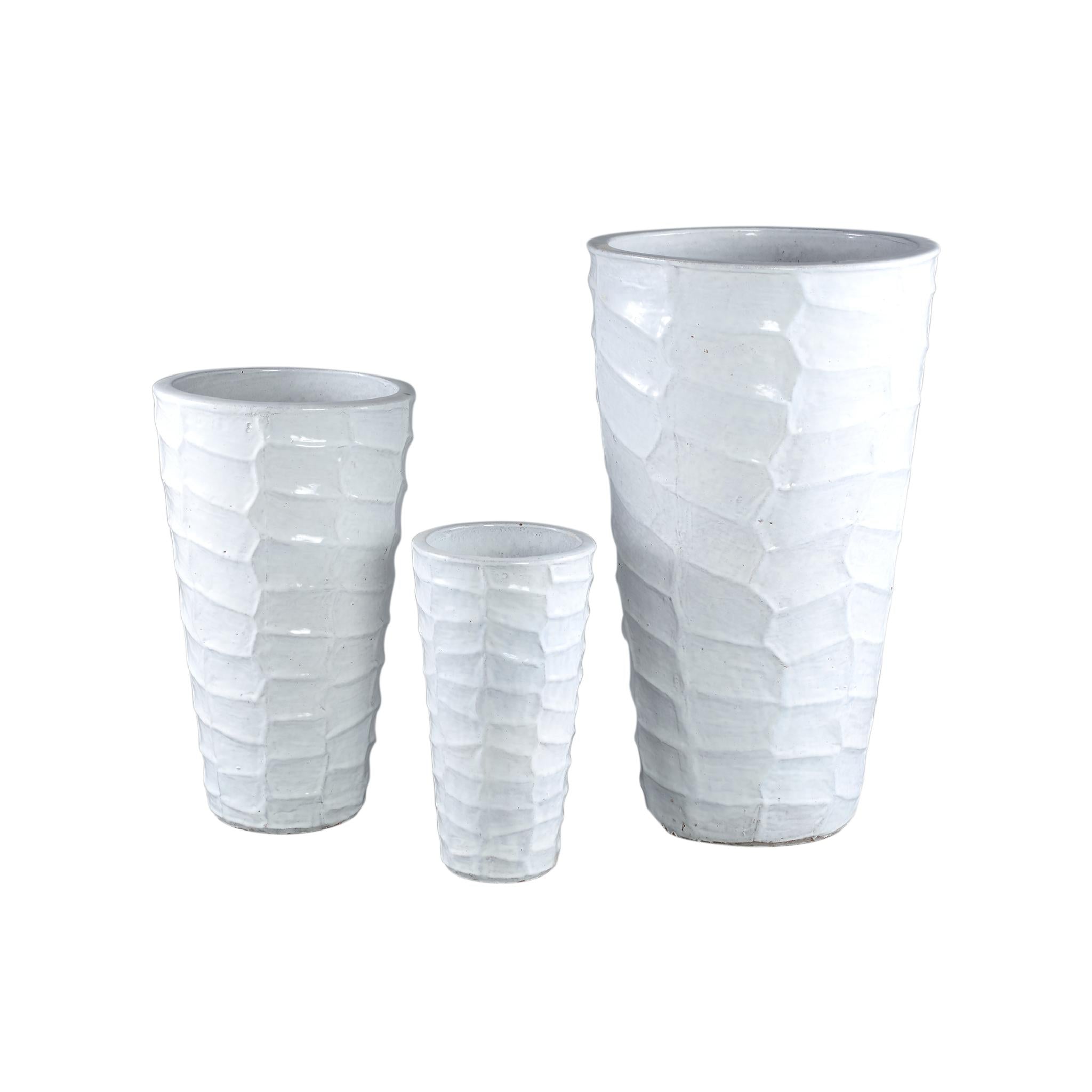 PTMD Kolar Bloempotten - 40 x 40 x 68 cm - Keramiek - Wit - Set van 3