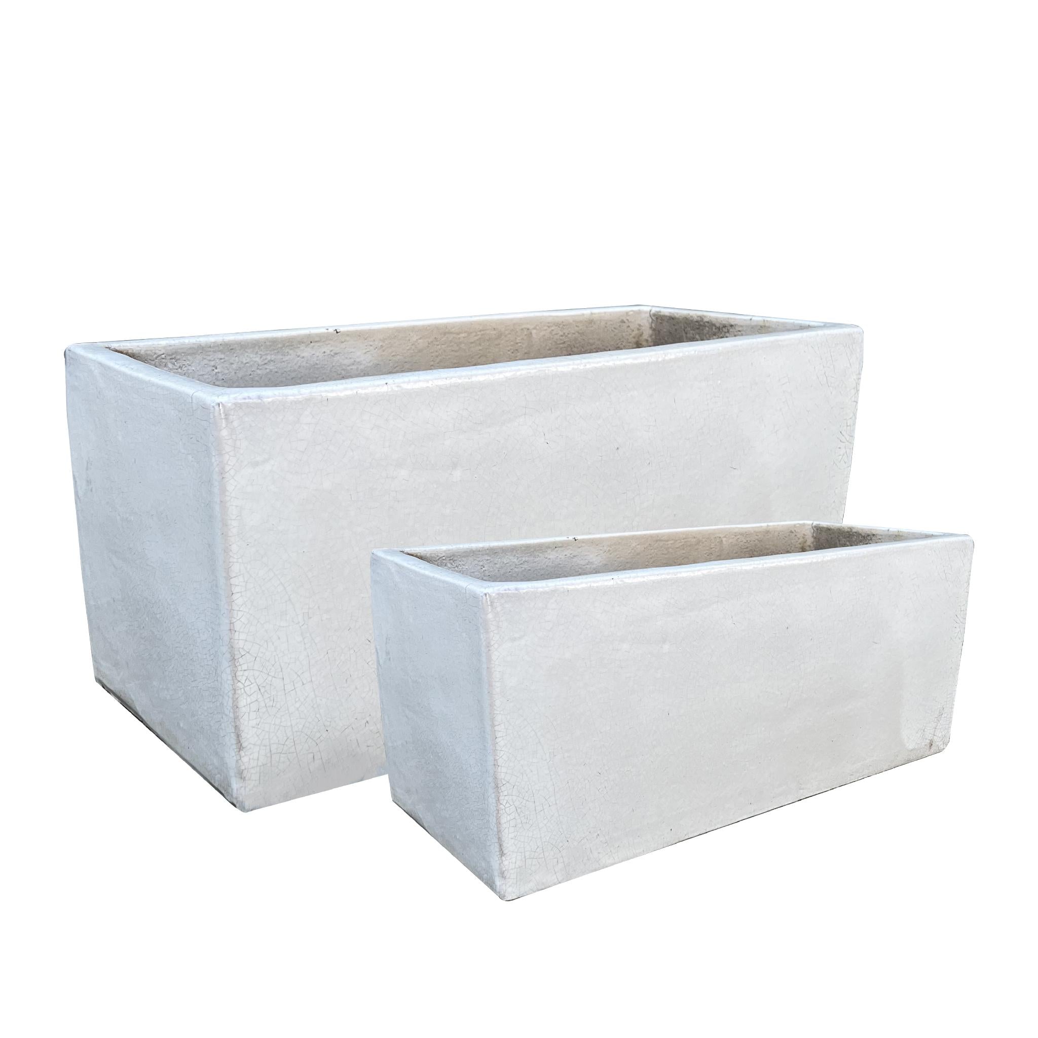 PTMD Evona Plantenbakken - 65x26x39 cm - Keramiek - Wit - Set van 2