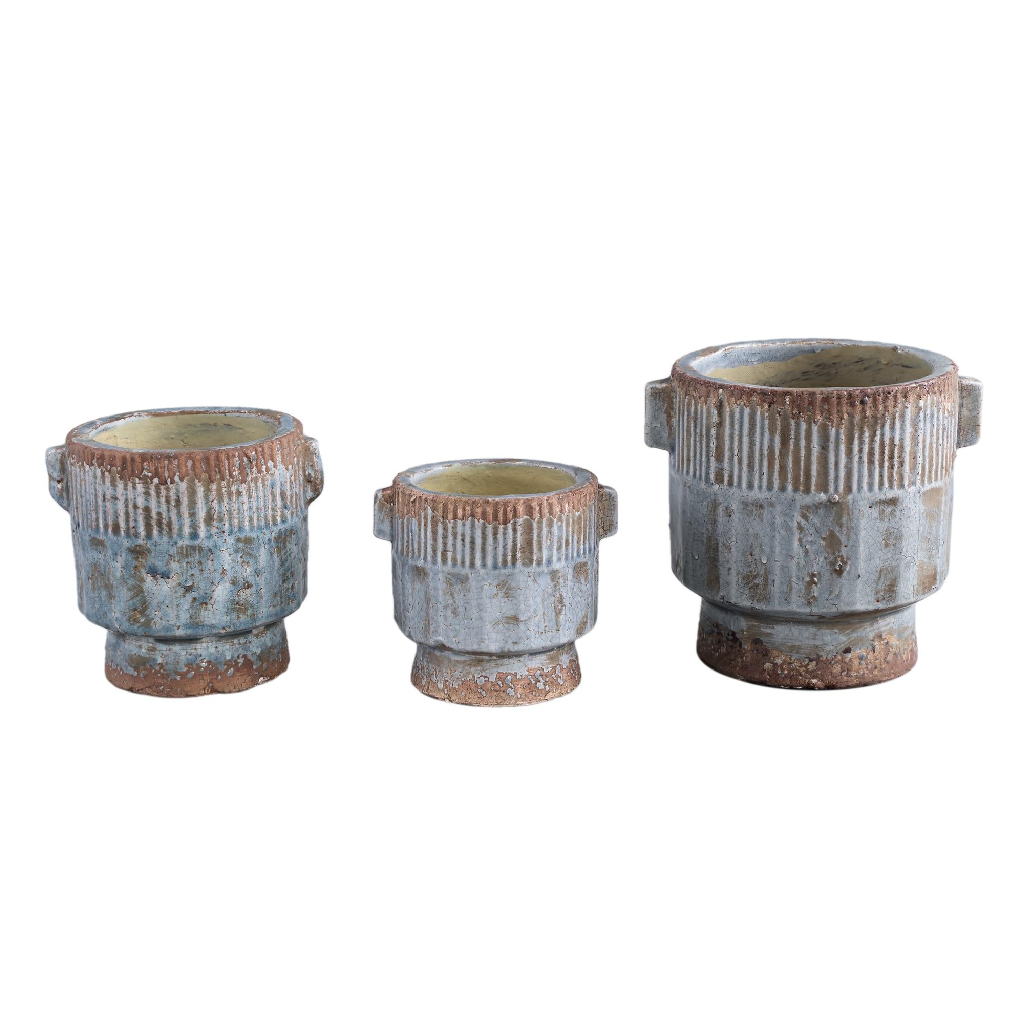 PTMD Zila Bloempot - 21 x 17 x 20 cm - Terracotta - Blauw