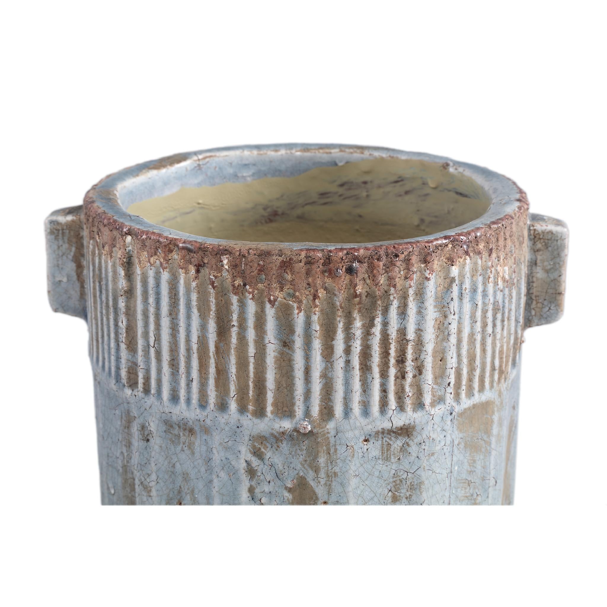 PTMD Zila Bloempot - 21 x 17 x 20 cm - Terracotta - Blauw