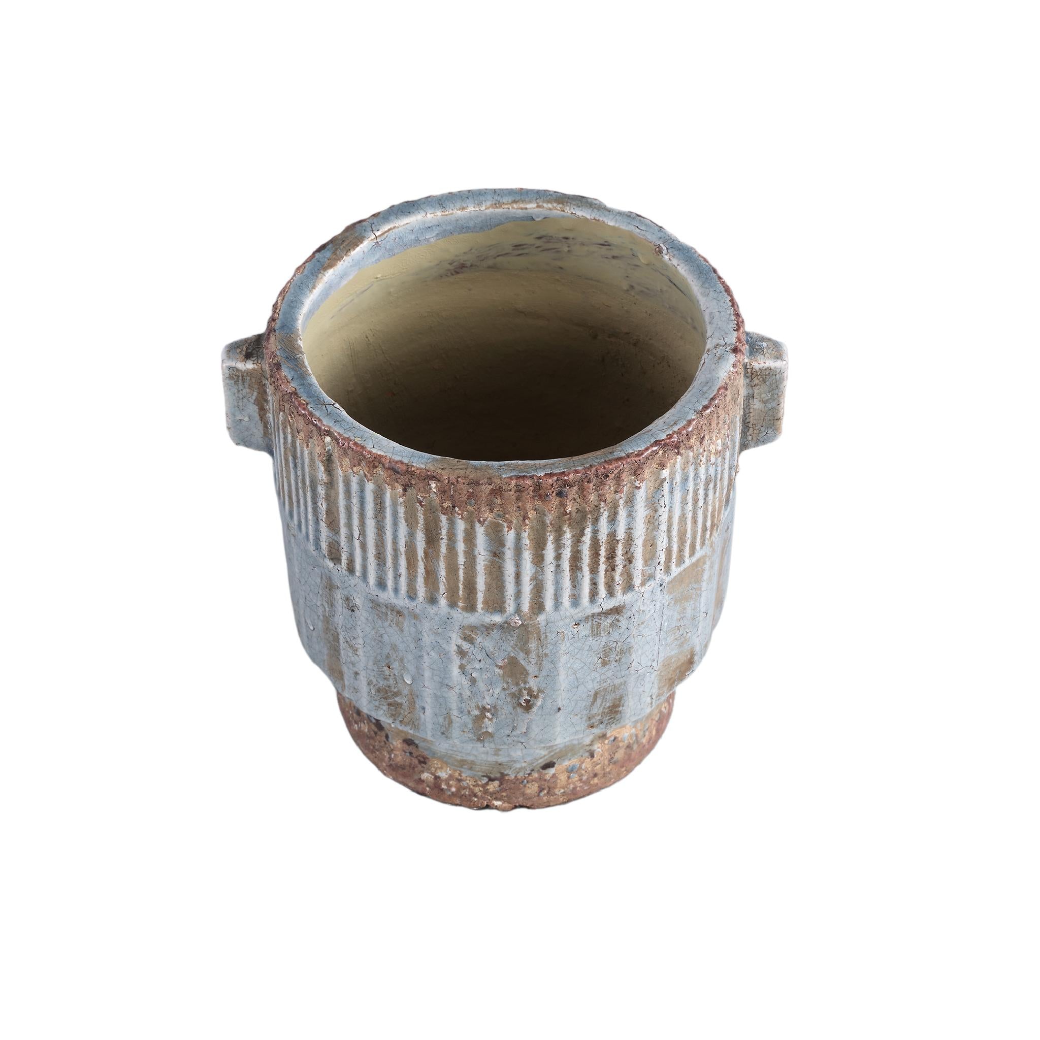 PTMD Zila Bloempot - 21 x 17 x 20 cm - Terracotta - Blauw