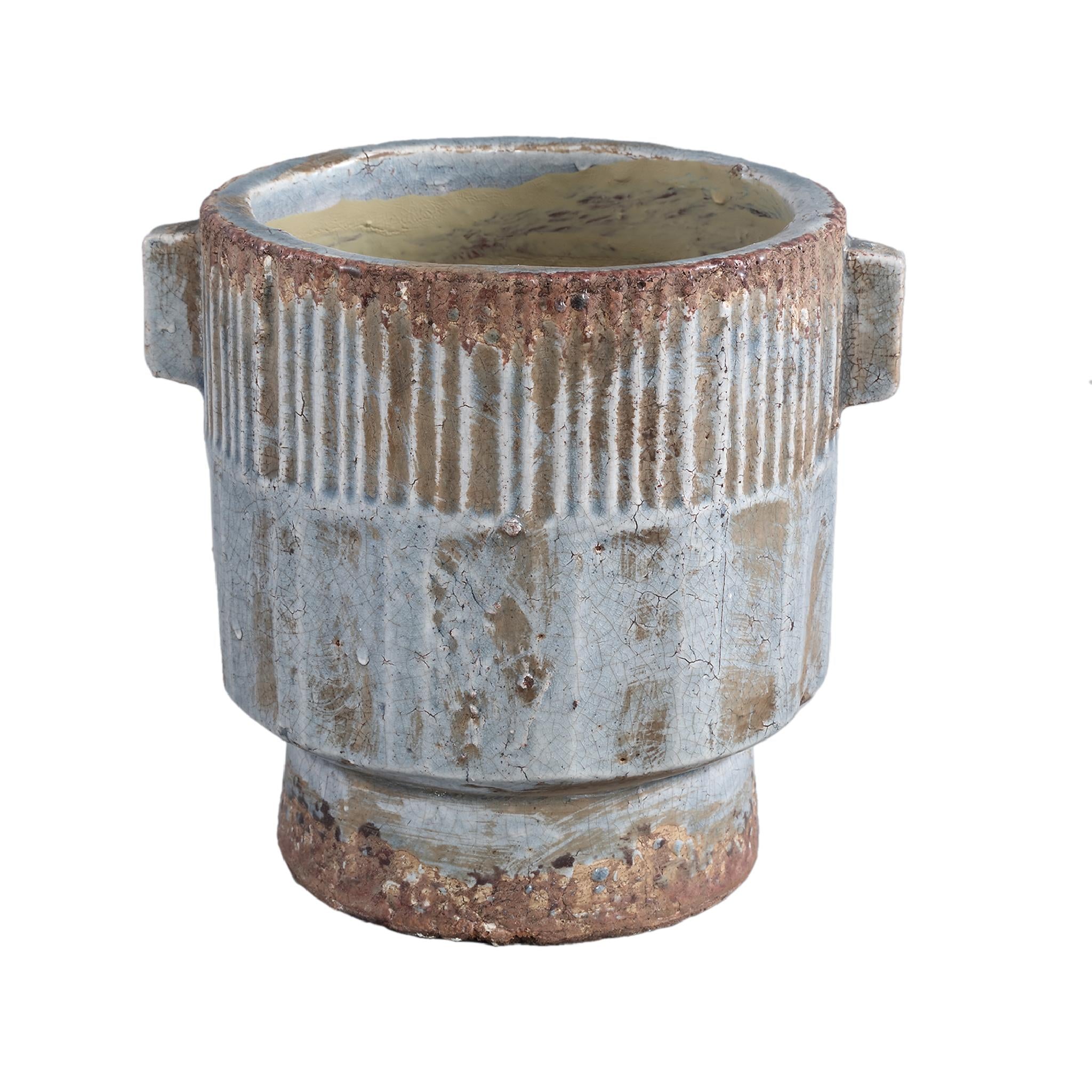 PTMD Zila Bloempot - 21 x 17 x 20 cm - Terracotta - Blauw