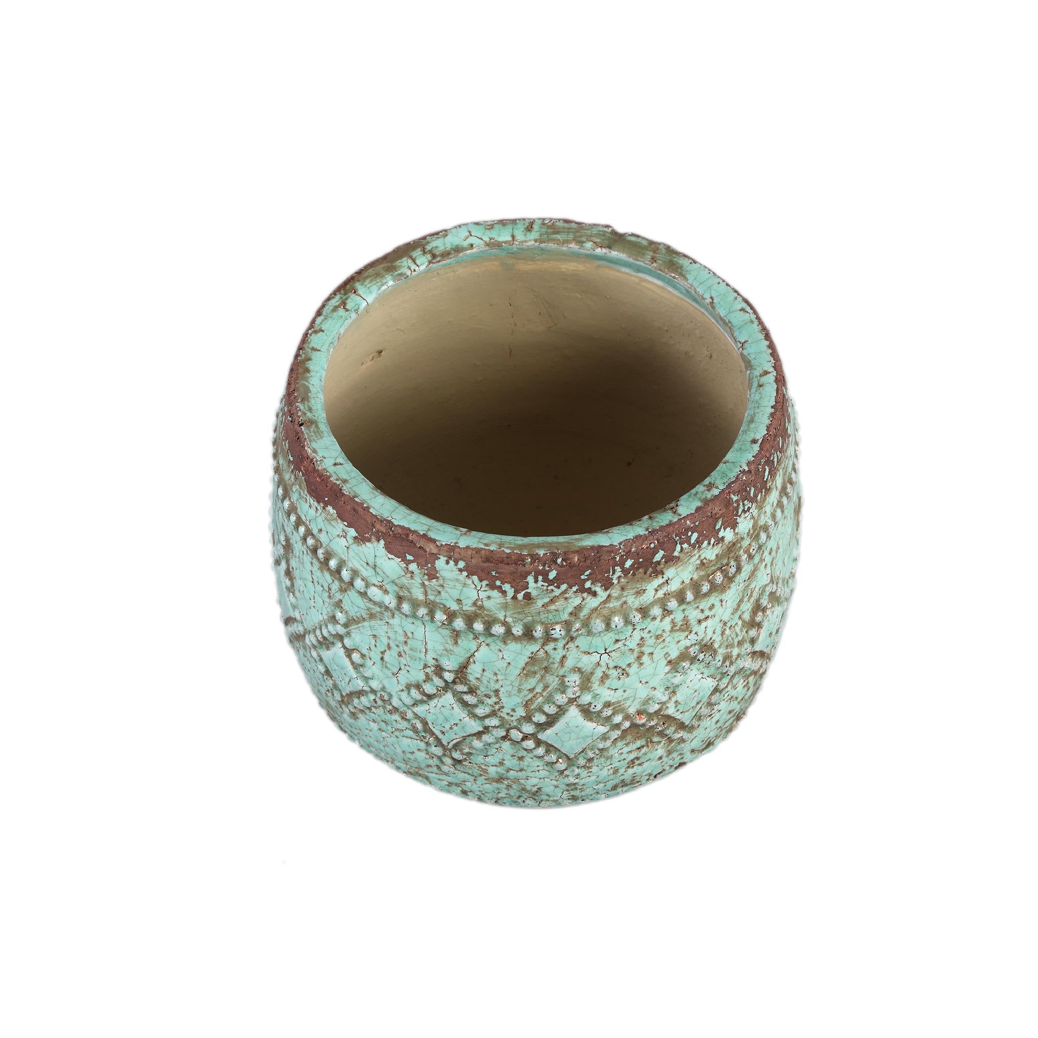 PTMD Jiske Bloempot - 21 x 21 x 17 cm - Terracotta - Groen