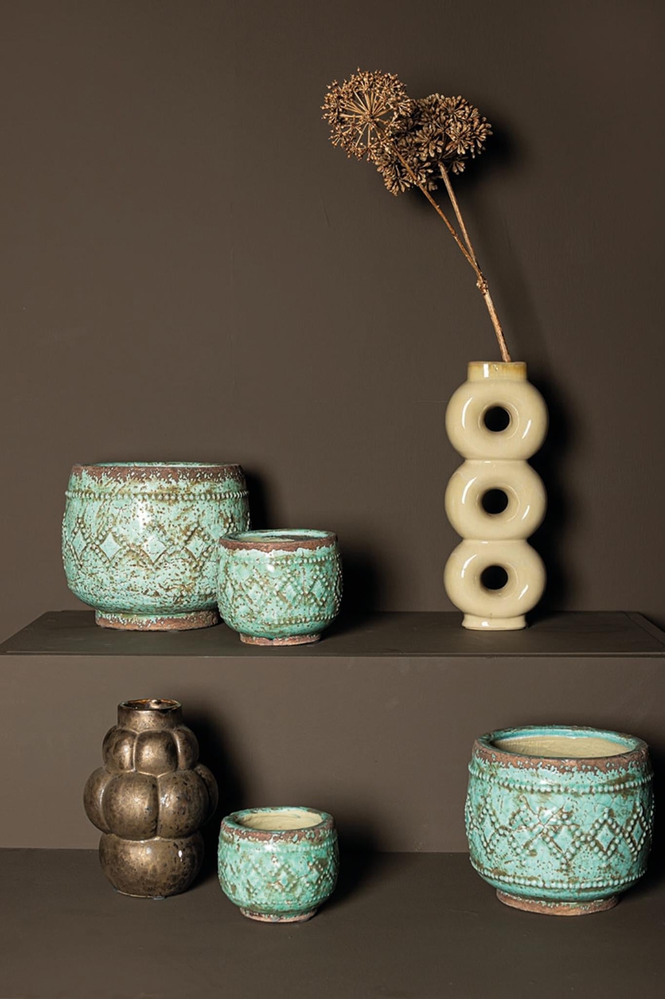 PTMD Jiske Bloempot - 21 x 21 x 17 cm - Terracotta - Groen