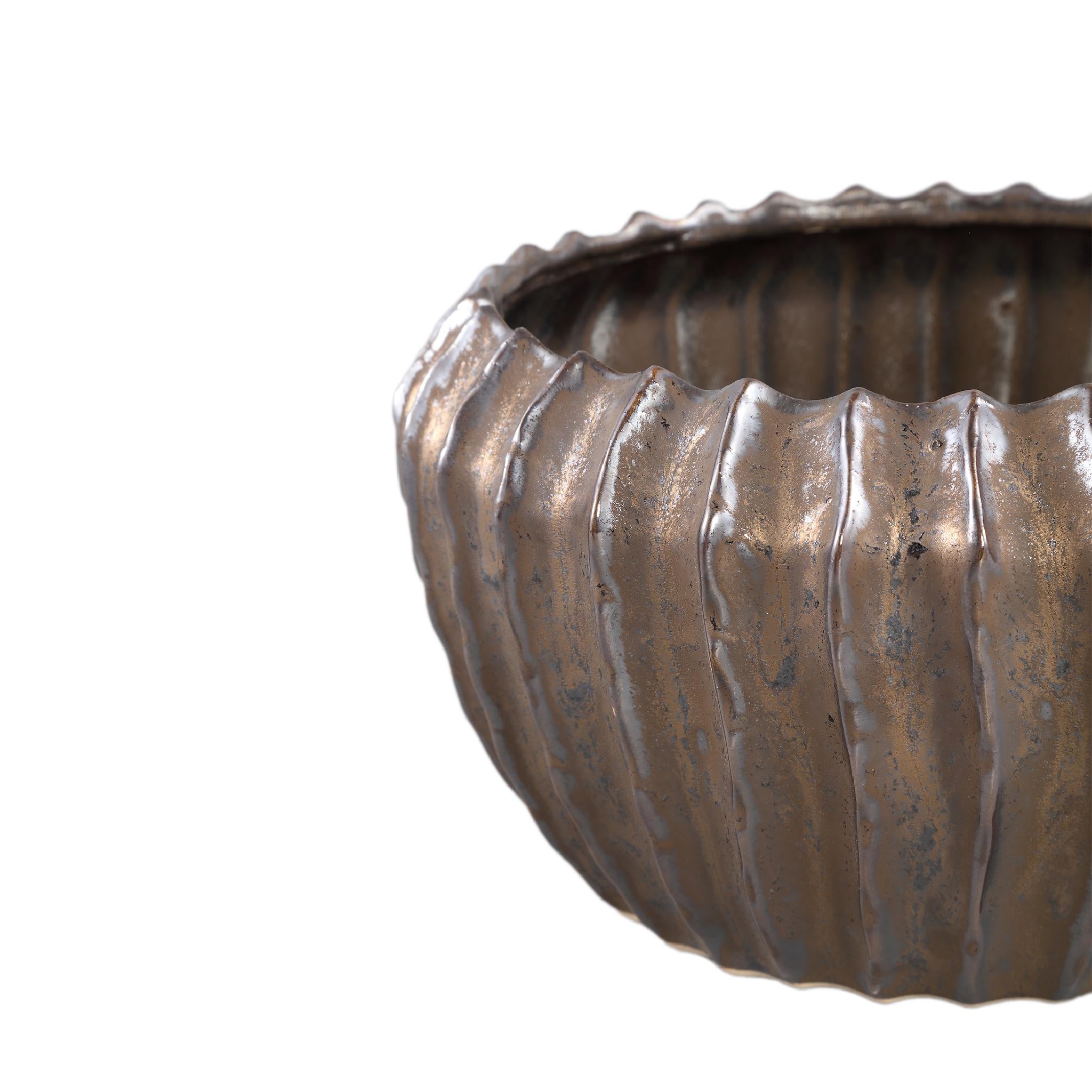 PTMD Bodi Bloempot - 24 x 24 x 13 cm - Keramiek - Brons