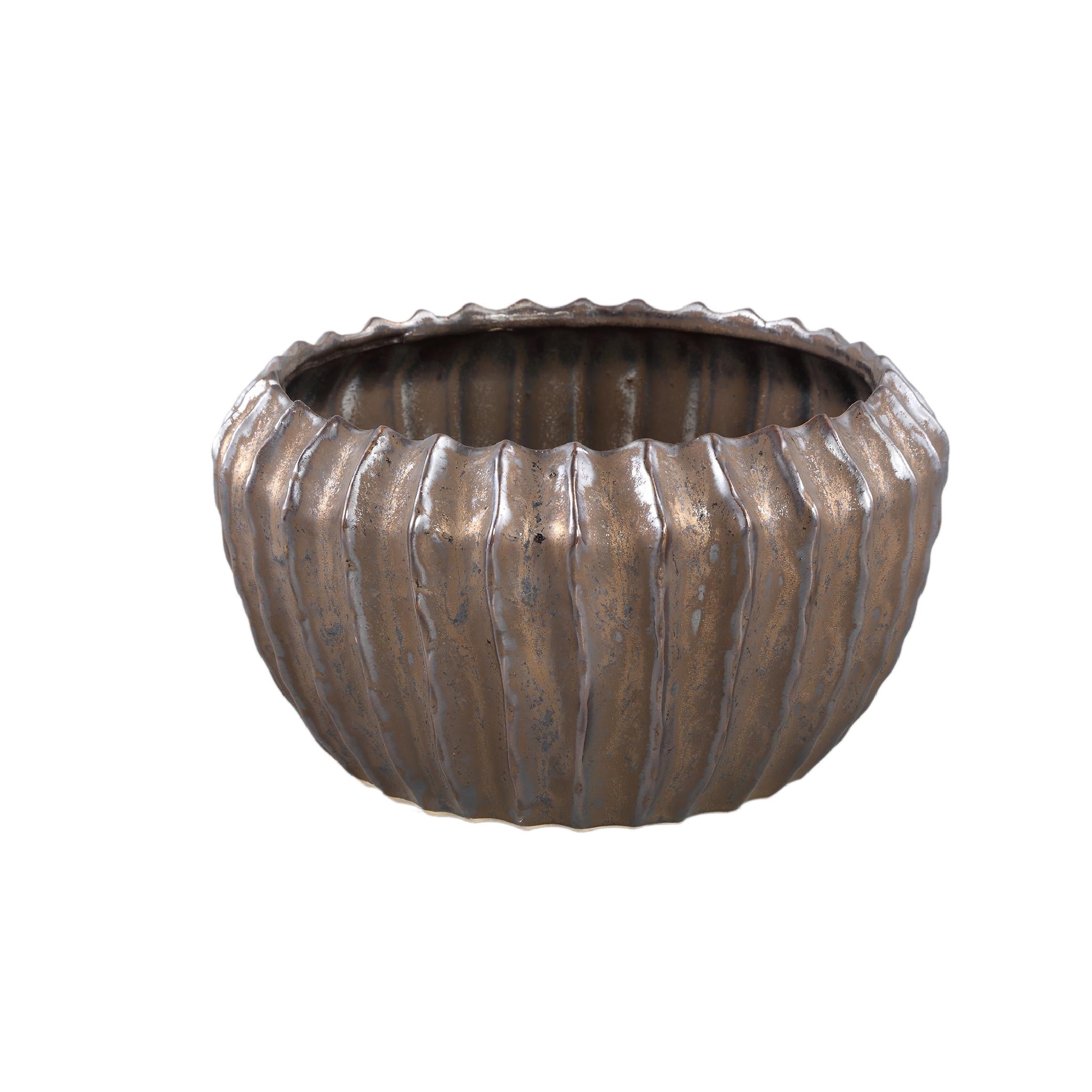 PTMD Bodi Bloempot - 24 x 24 x 13 cm - Keramiek - Brons