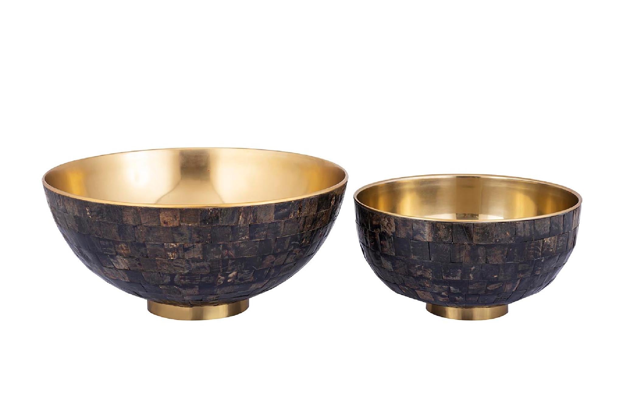PTMD Loder Schalen - 47 x 47 x 23 cm - Mozaiek - Goud - Set van 2