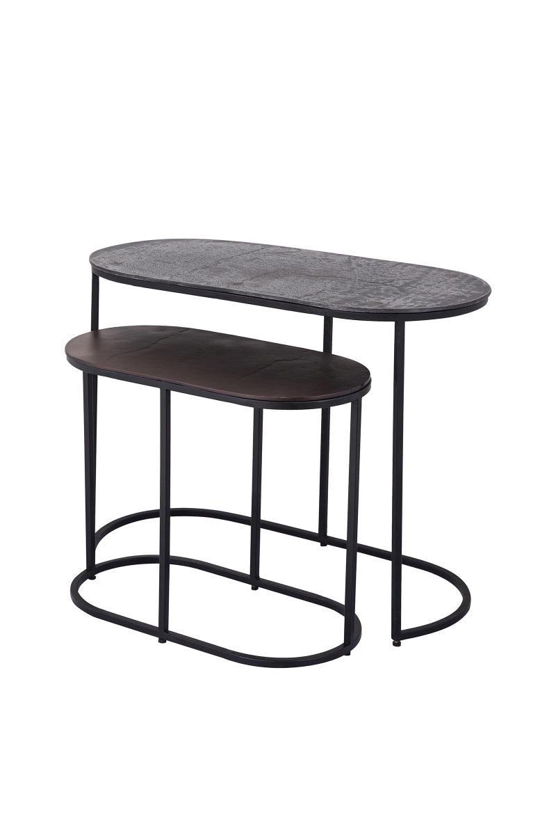 PTMD Bijzettafel Janca - 66x33x50 cm - Ijzer - Zwart - Set van 2