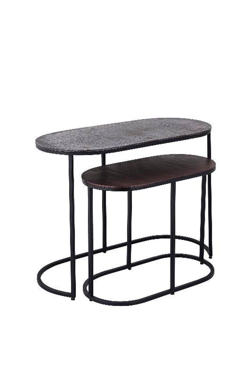 PTMD Bijzettafel Janca - 66x33x50 cm - Ijzer - Zwart - Set van 2