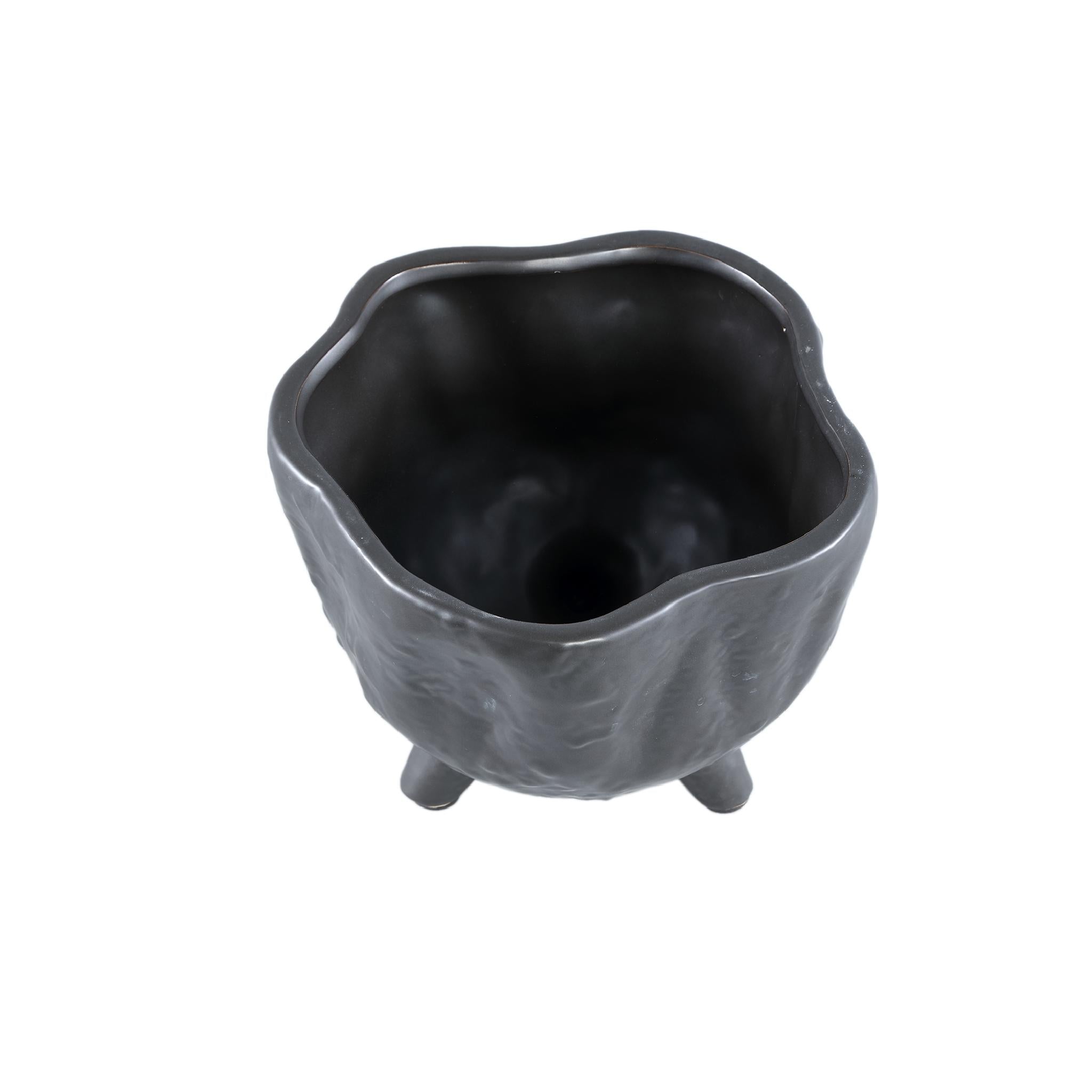 PTMD Ricco Bloempot - 22 x 22 x 17 cm - Keramiek - Zwart