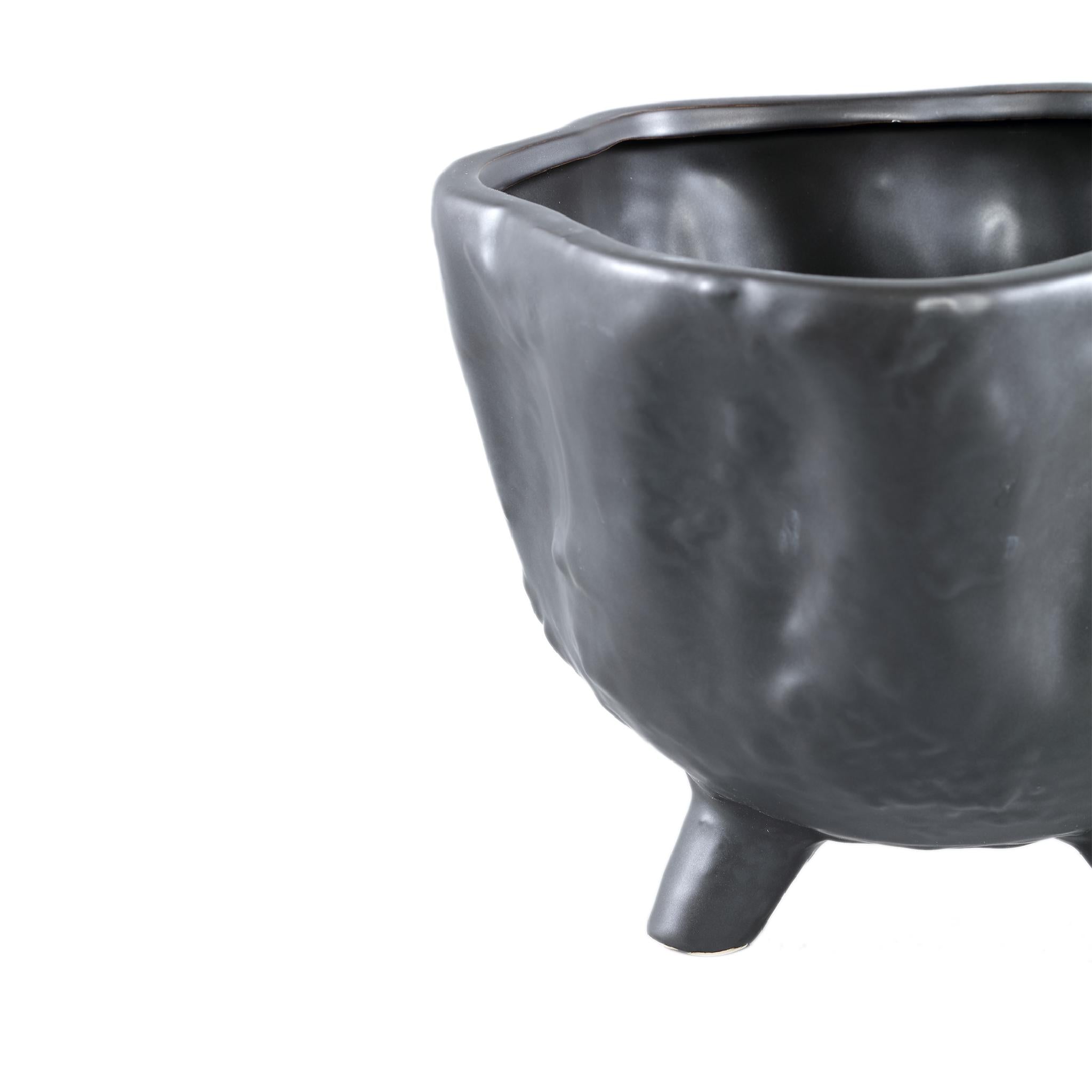 PTMD Ricco Bloempot - 22 x 22 x 17 cm - Keramiek - Zwart