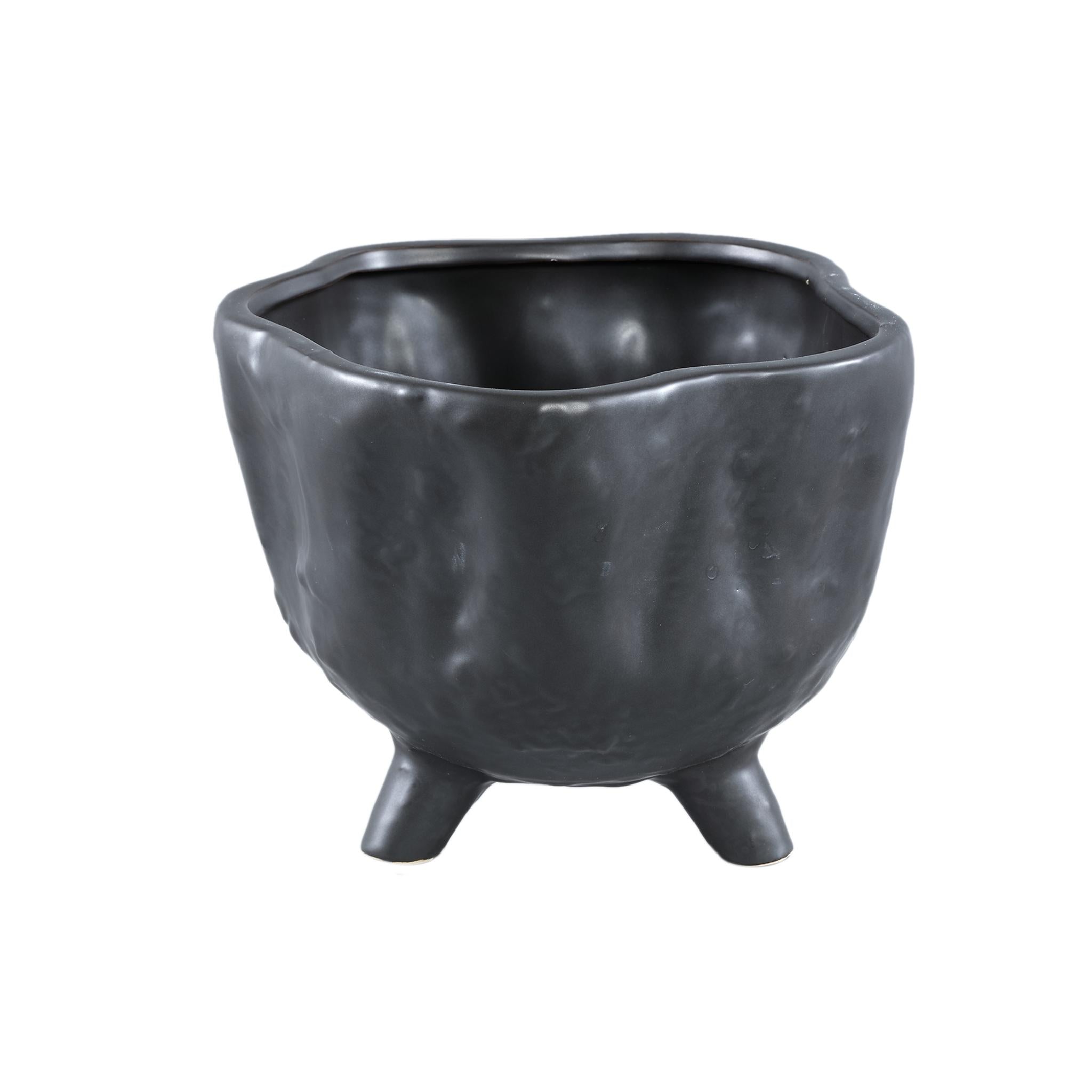 PTMD Ricco Bloempot - 22 x 22 x 17 cm - Keramiek - Zwart
