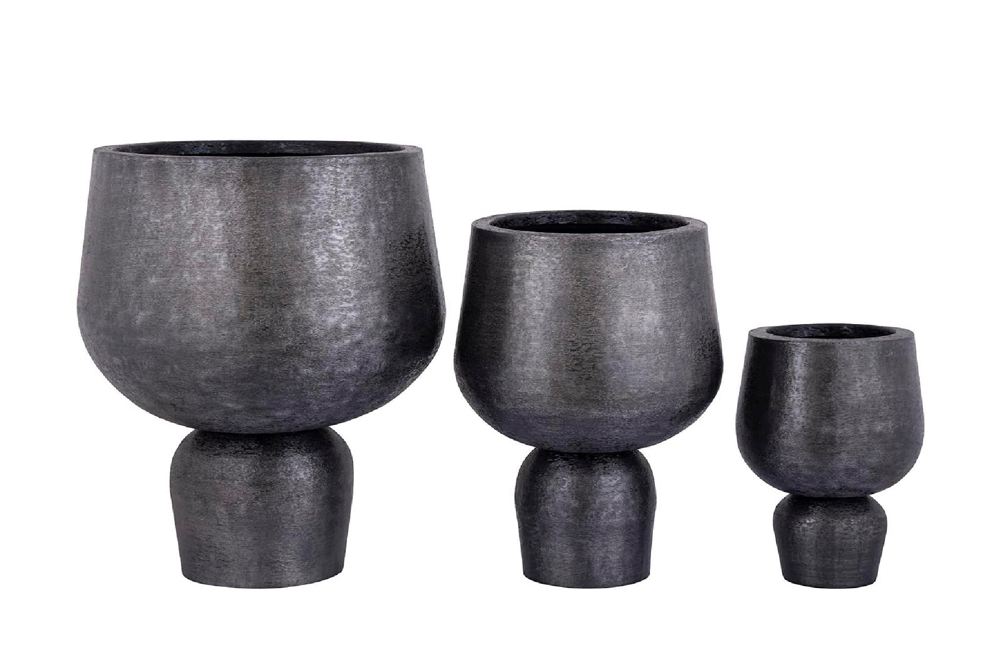 PTMD Wayan Bloempotten - 51x51x59 cm - Aluminium - Zwart - Set van 3