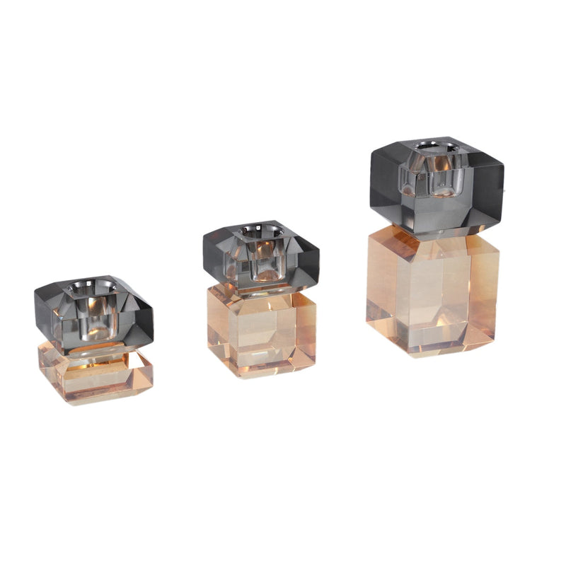 PTMD Kandelaar Allison - 5x5x12 cm - Glas - Bruin
