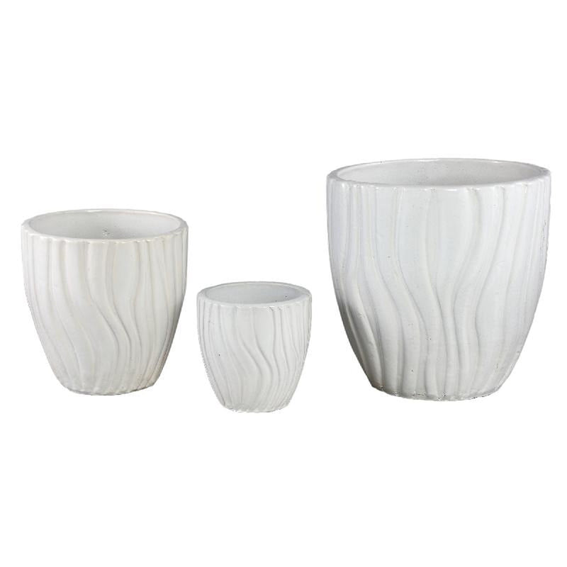 PTMD Bloempot Fionaa - 40x40x40 cm - Keramiek - Wit - Set van 3