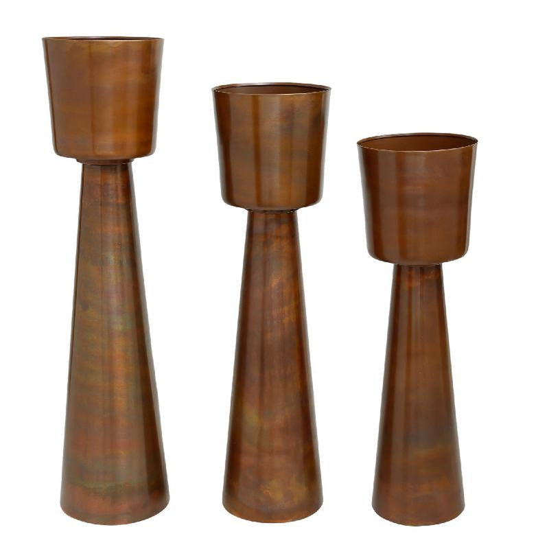 PTMD Bloempot Egson - 23x23x94 cm - Ijzer - Koper - Set van 3