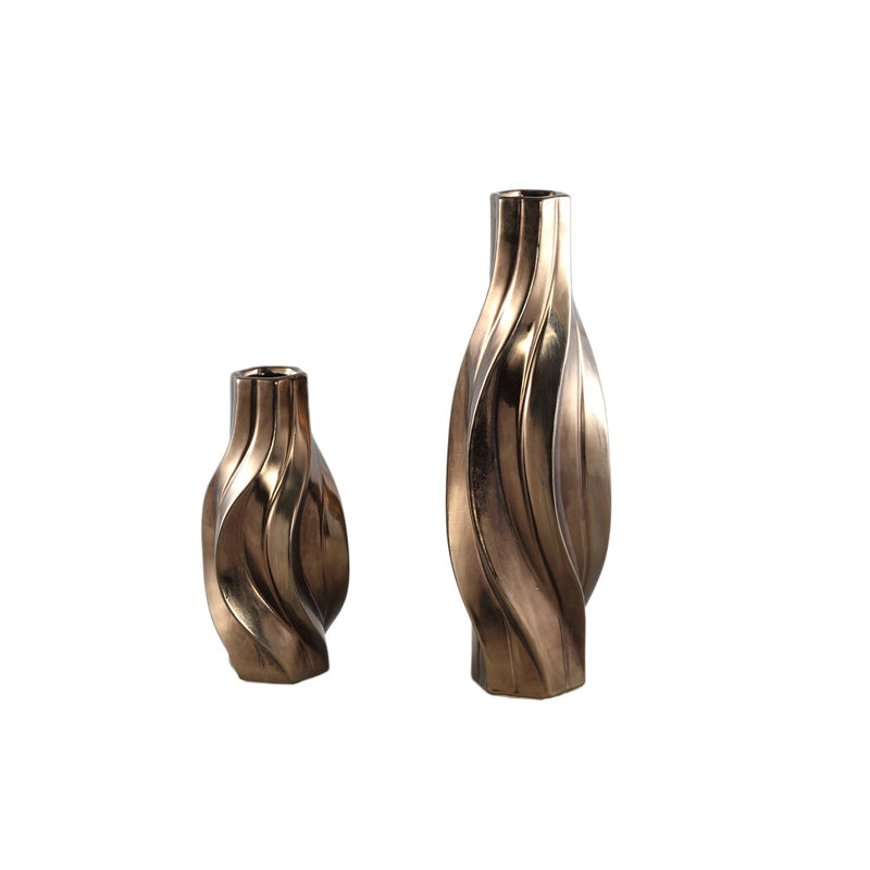 PTMD Bloempot Ivel - 15x15x30 cm - Keramiek - Brons