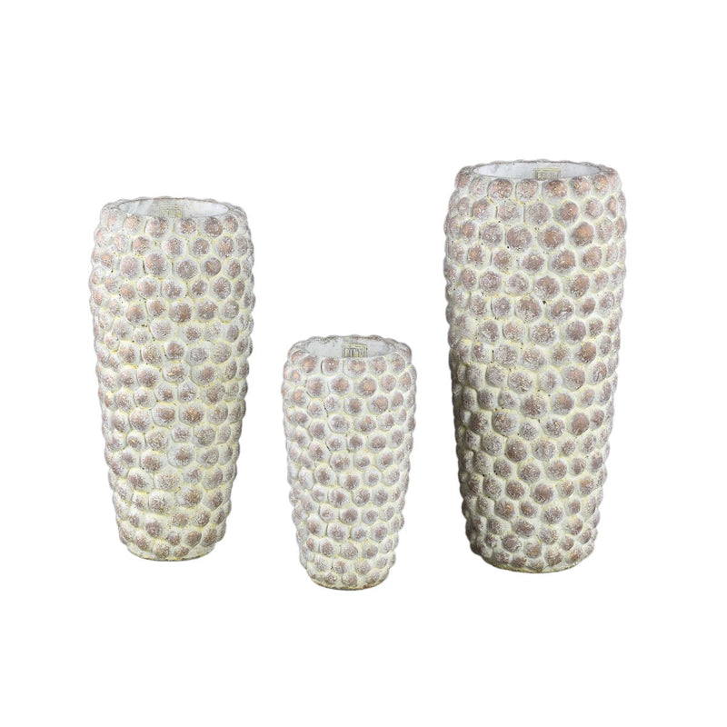 PTMD Bloempot Ruis - 22x22x50 cm - Cement - Creme