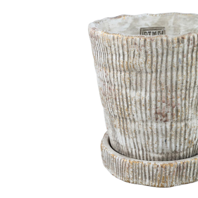 PTMD Bloempot Zahir - 16x16x18 cm - Cement - Creme