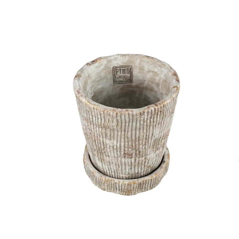 PTMD Bloempot Zahir - 16x16x18 cm - Cement - Creme