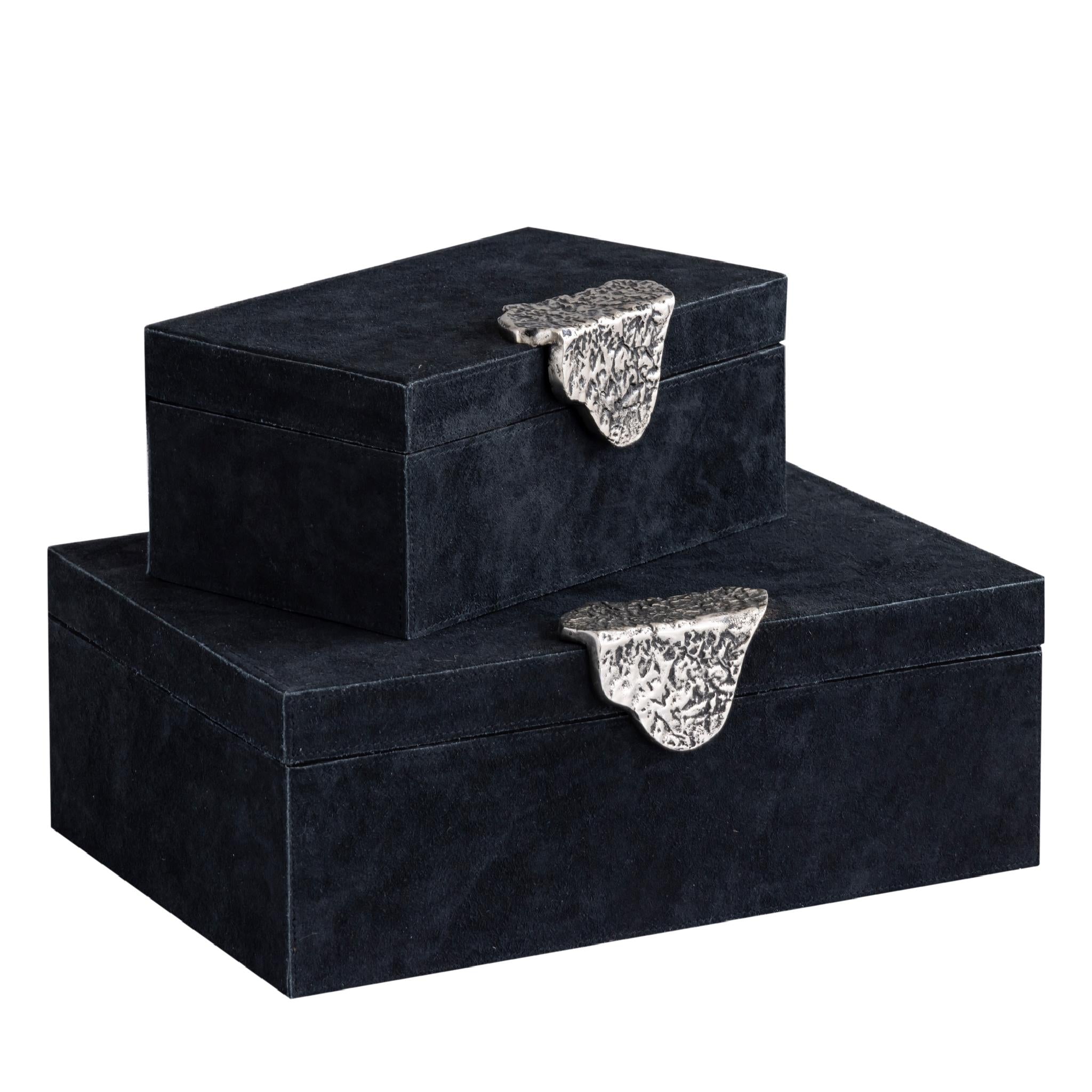 PTMD Opbergbox Hazael - 36x25x13 cm - Suede - Zwart - Set van 2