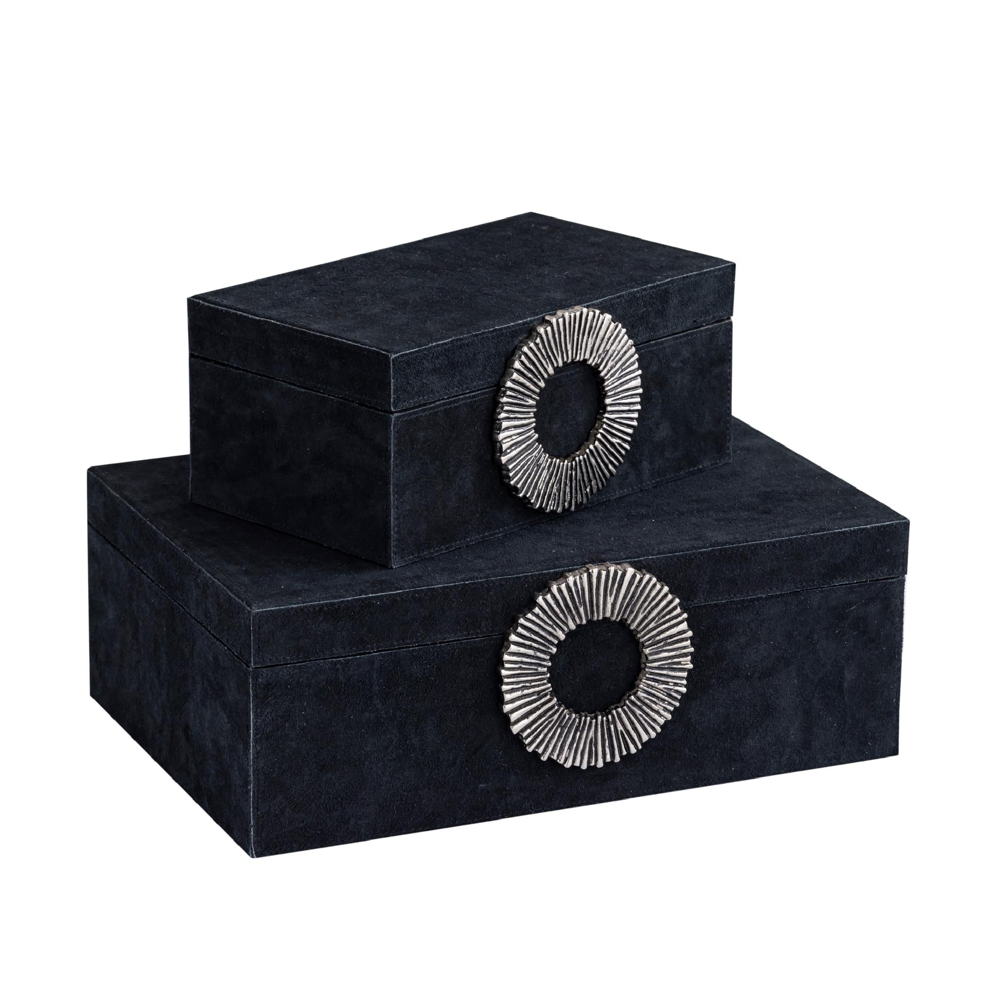 PTMD Opbergbox Hazael - 36x25x13 cm - Suede - Zilver - Set van 2