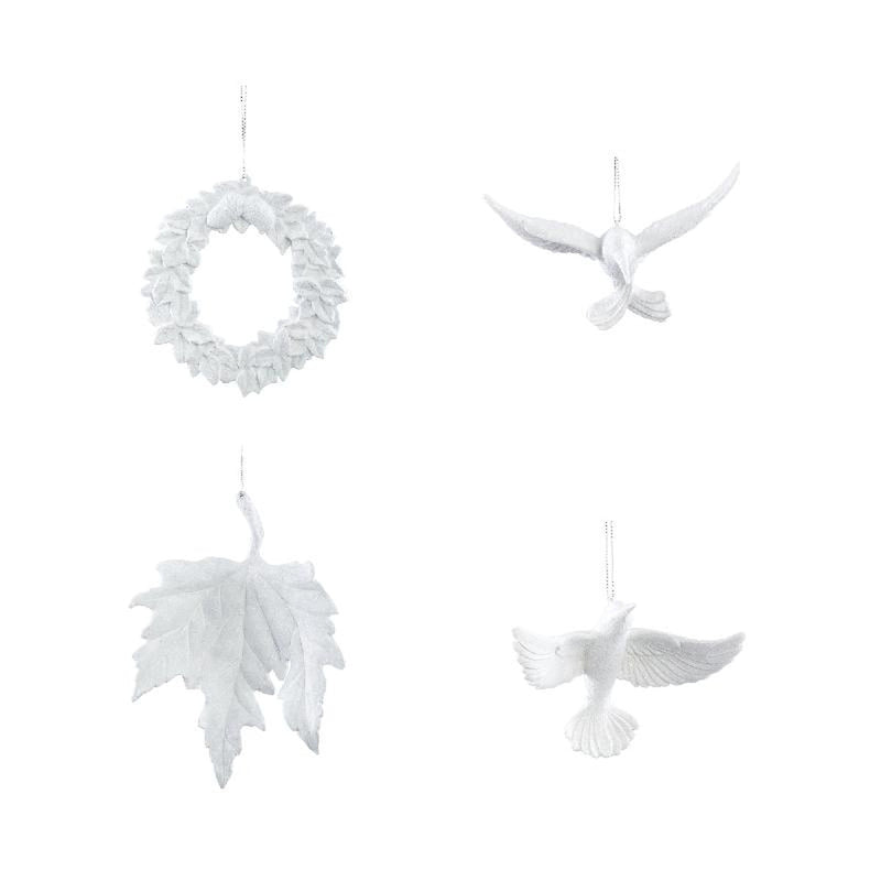 PTMD Kerstversiering Vogel Jabber - 14x4x19 cm - Wit - Set van 4