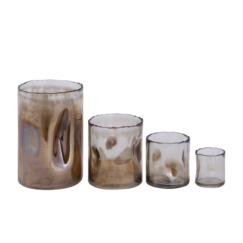 PTMD Windlicht Alyson - 10x10x11 cm - Glas - Bruin
