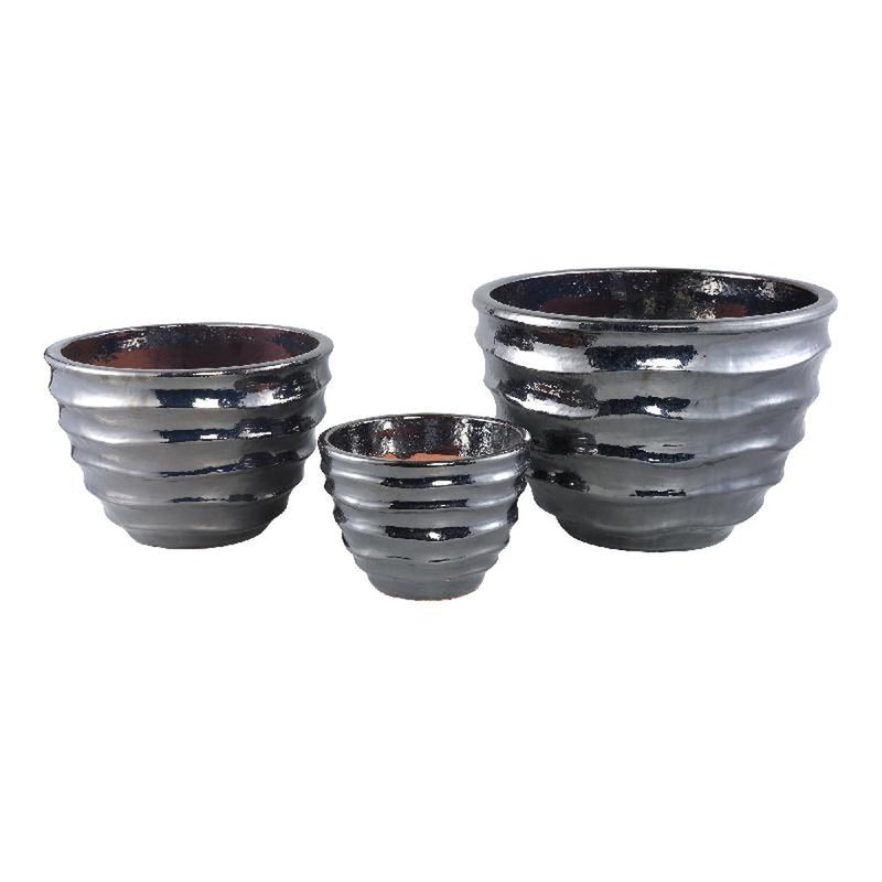 PTMD Bloempot Alyshia - 43x43x30 cm - Keramiek - Zilver - Set van 3