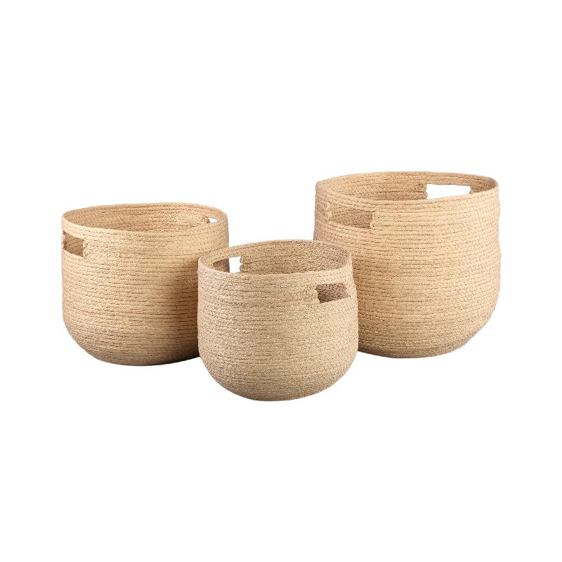 PTMD Manden Mellaine - 34x34x31 cm - Papier - Creme - Set van 3