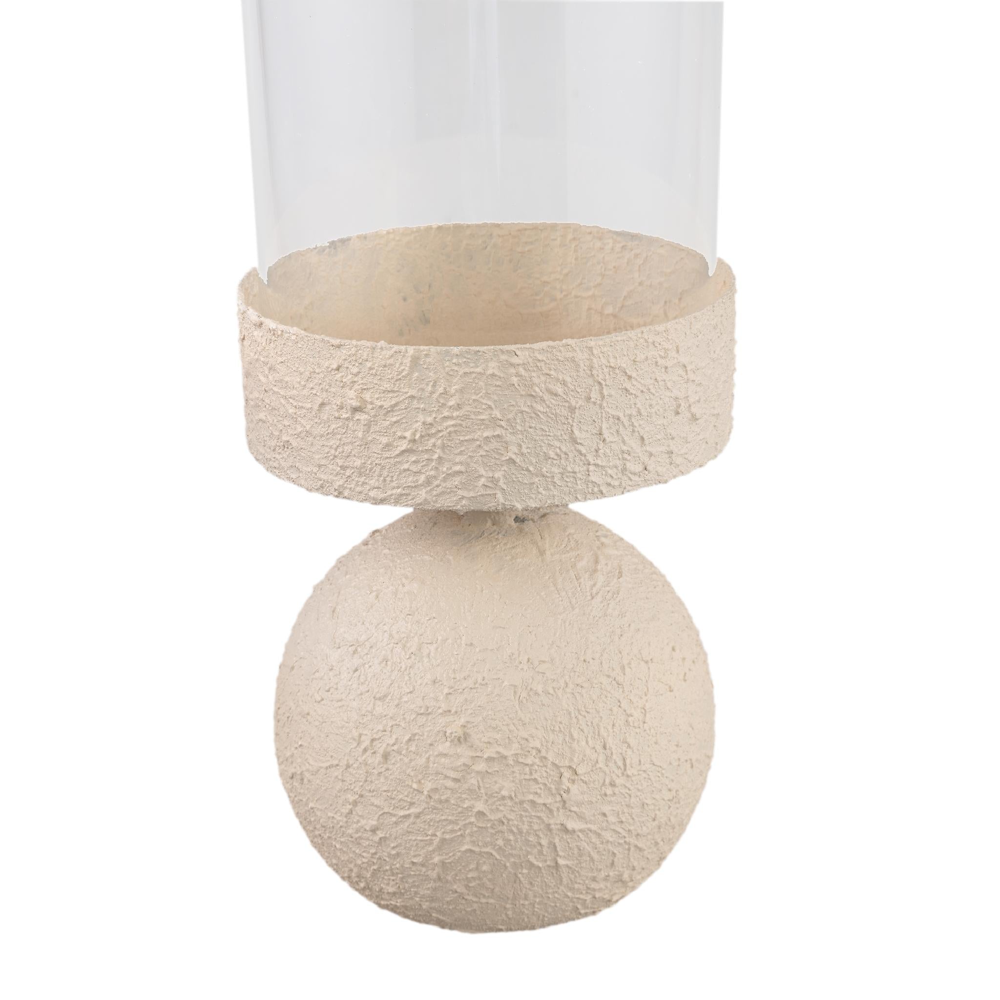 PTMD Windlicht Cheska - 12x12x33 cm - Ijzer - Creme