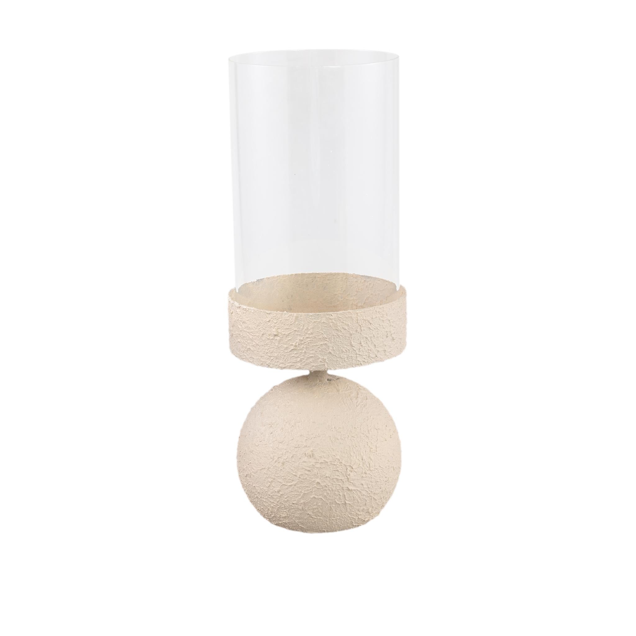 PTMD Windlicht Cheska - 12x12x33 cm - Ijzer - Creme