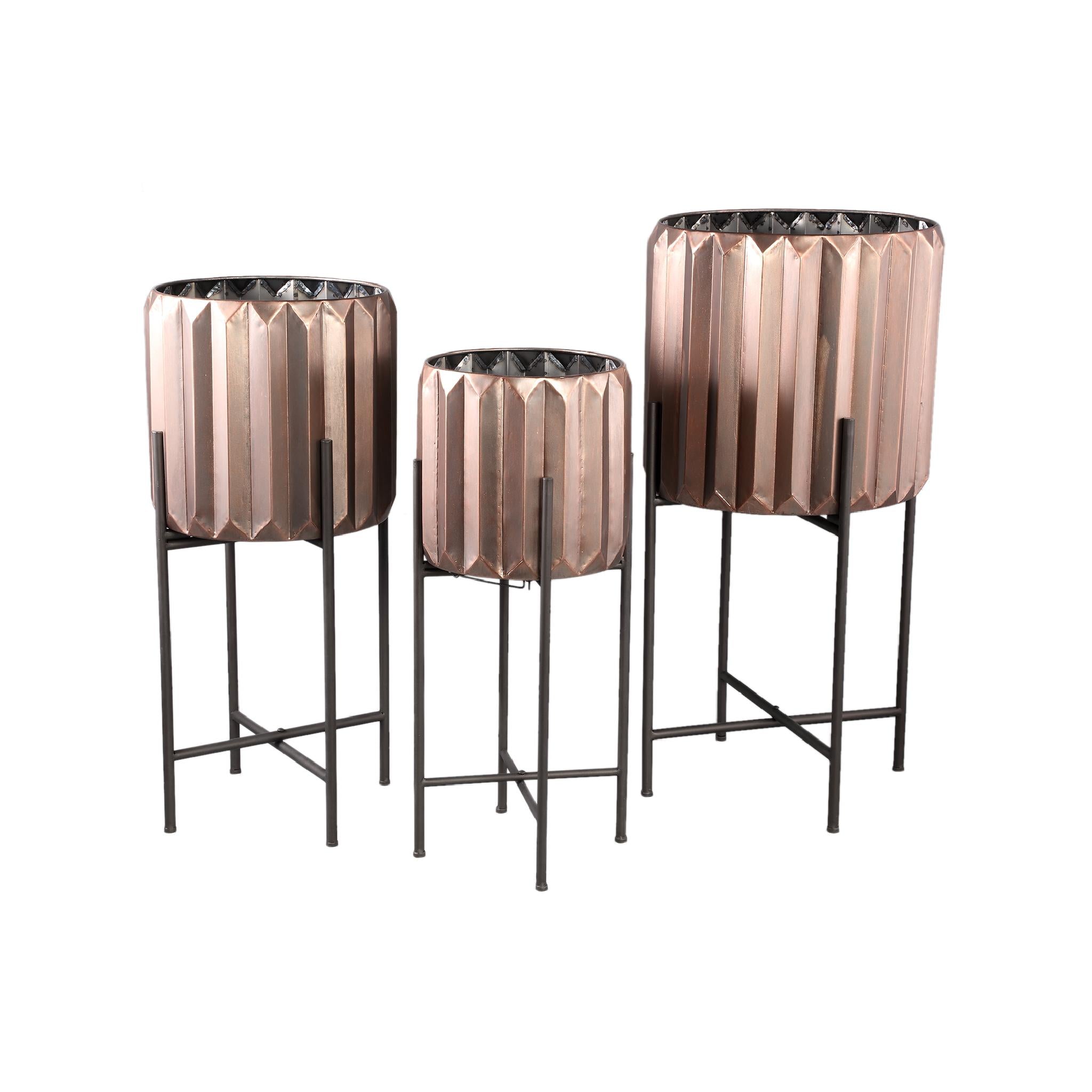 PTMD Bloempot Eleyza - 26x26x59 cm - Metaal - Koper