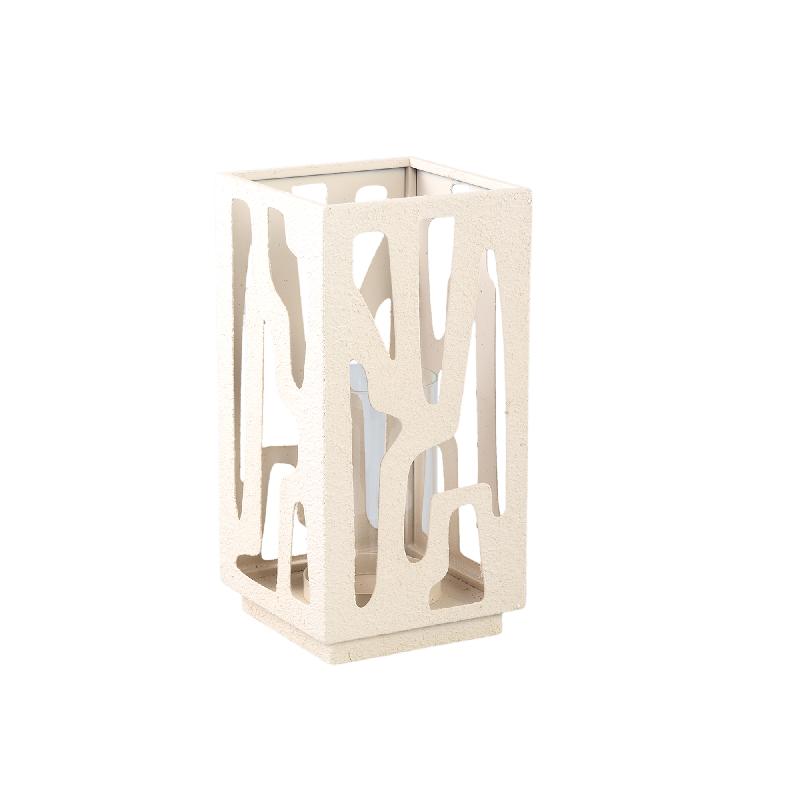PTMD Windlicht Dewey - 16x16x32 cm - Ijzer - Creme
