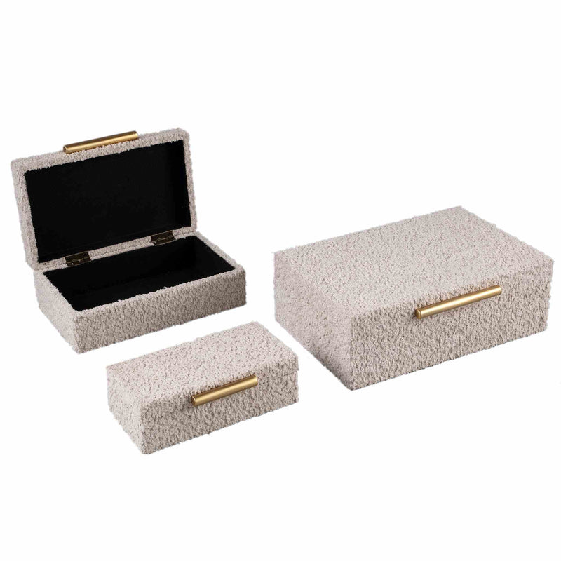 PTMD Opbergbox Orlinn - 30x20x10 cm - Stof - Beige - Set van 3