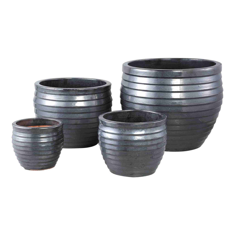 PTMD Bloempot Triston - 46x46x37 cm - Keramiek - Zwart - Set van 4