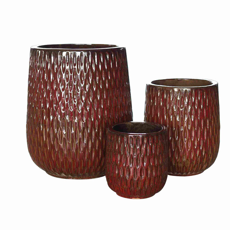 PTMD Bloempot Lai - 43x43x50 cm - Keramiek - Rood - Set van 3