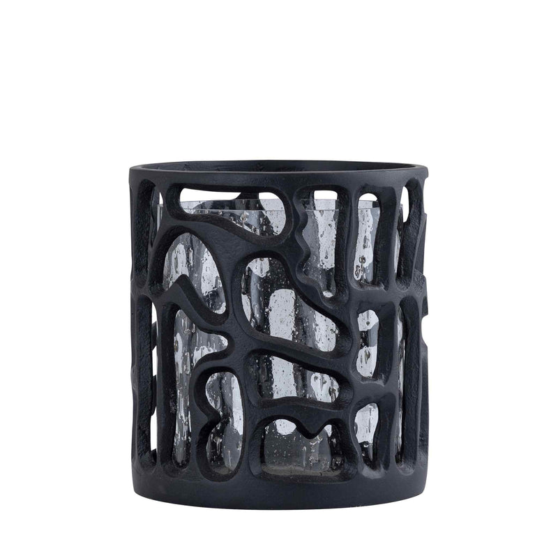 PTMD Windlicht Rohane - 17x17x18 cm - Glas - Zwart