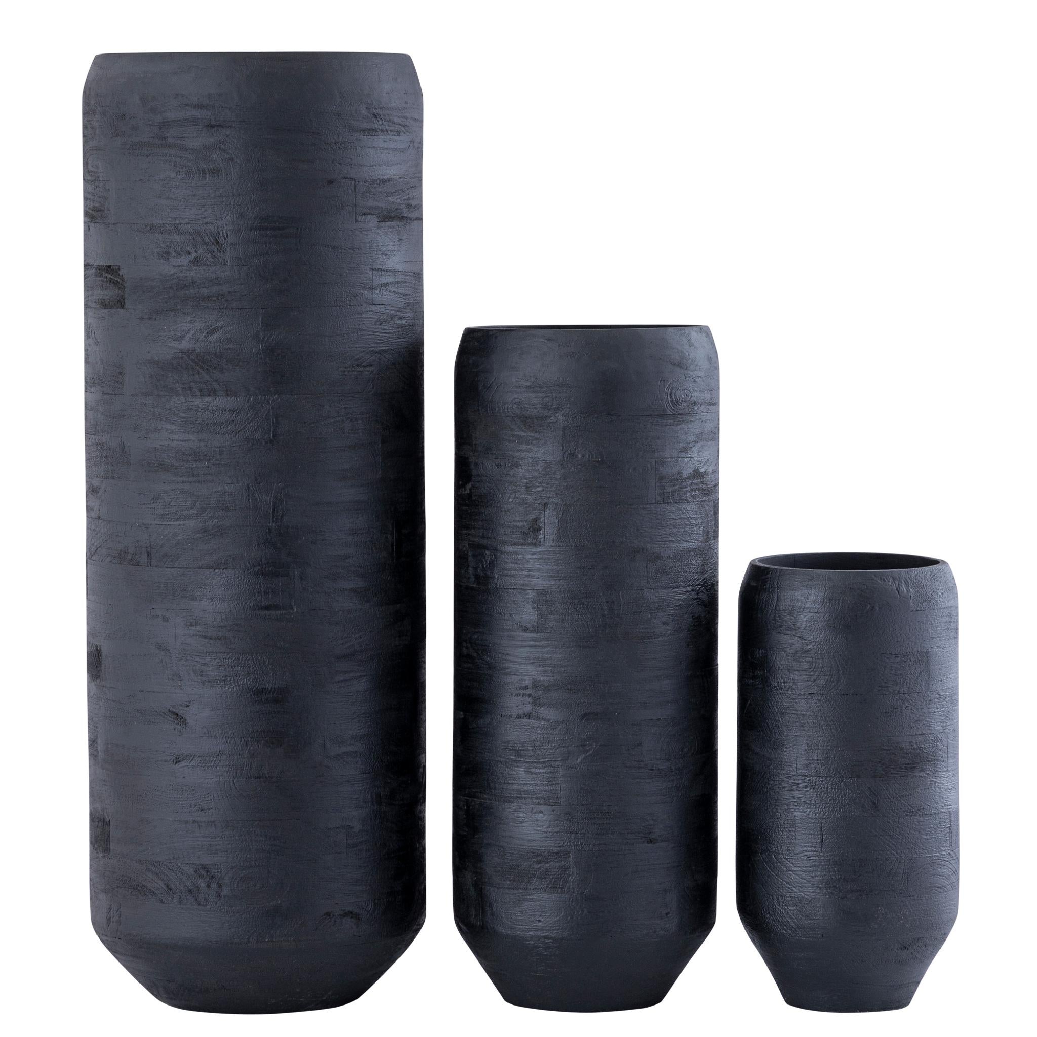PTMD Bloempot Gerd - 20x20x40 cm - Hout - Zwart