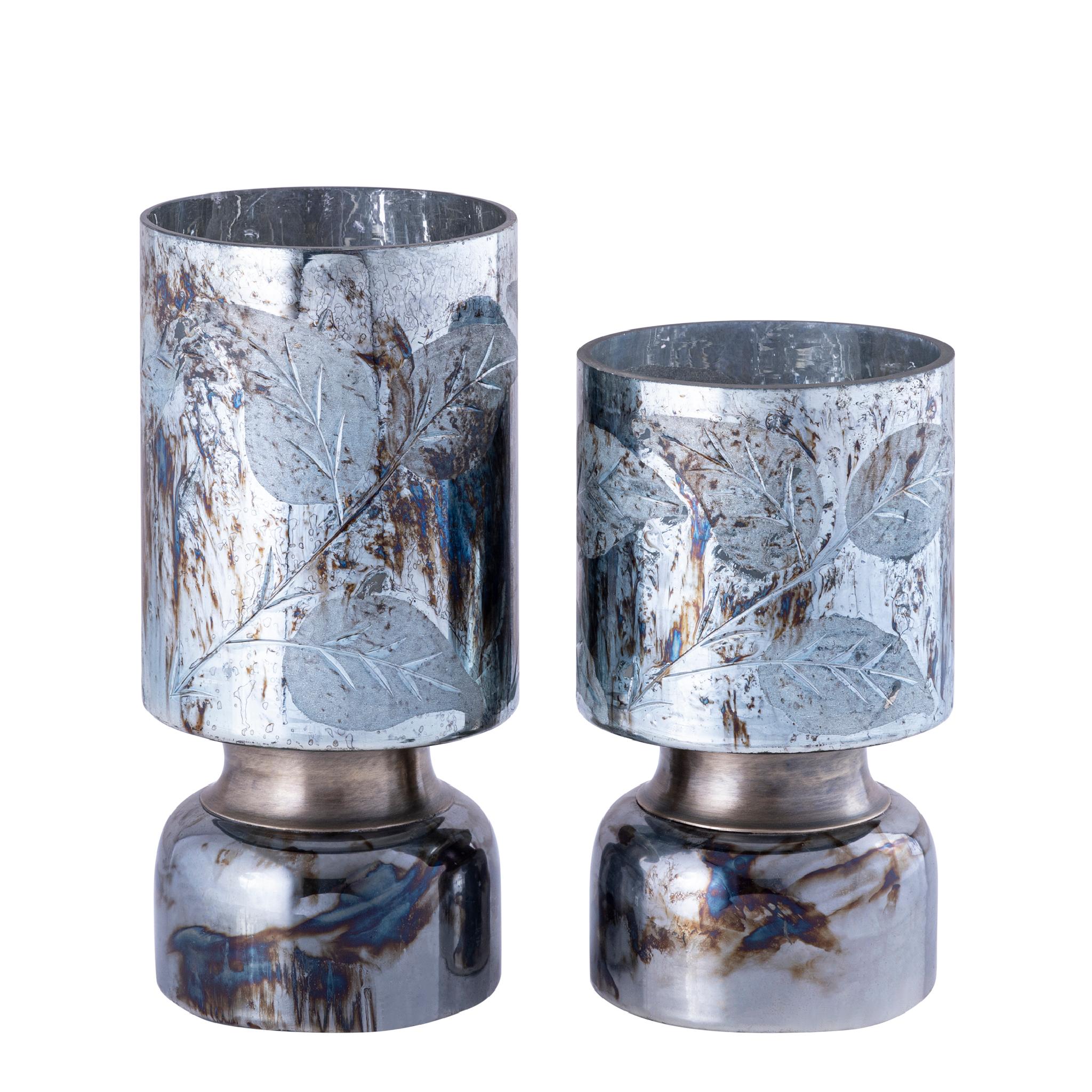 PTMD Windlicht Navanah - 12x12x25 cm - Glas - Blauw