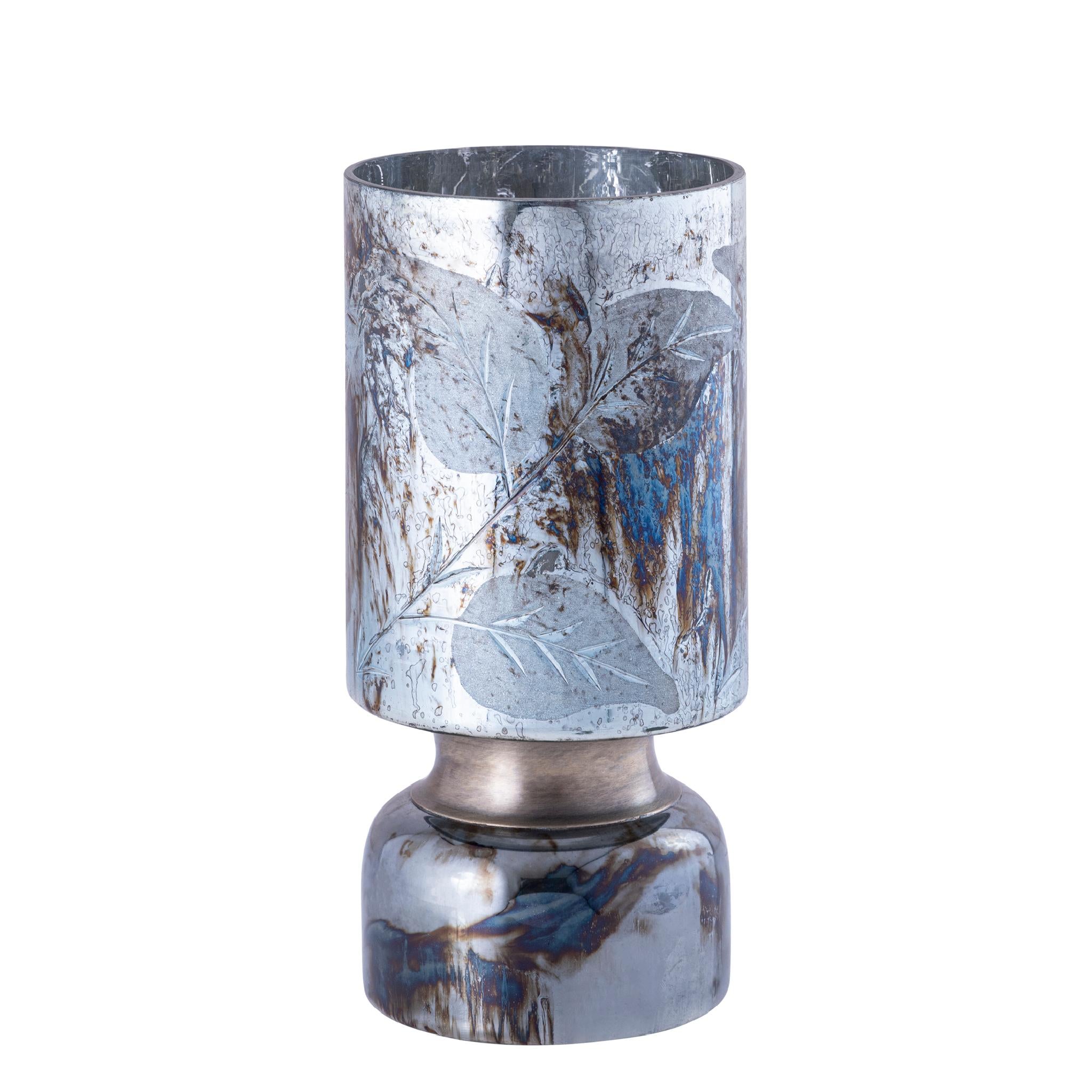 PTMD Windlicht Navanah - 12x12x25 cm - Glas - Blauw